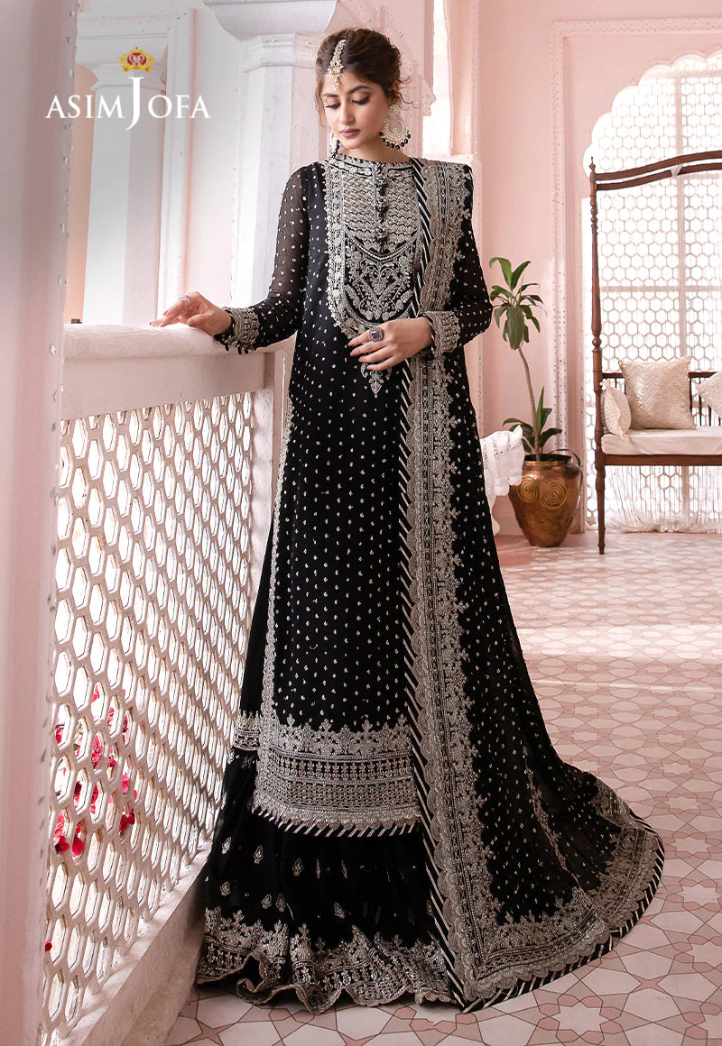 Asim Jofa Black Chiffon Gharara Formal Collection Replica