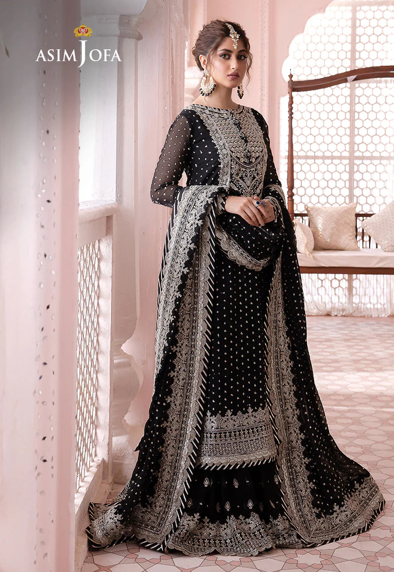 Asim Jofa Black Chiffon Gharara Formal Collection Replica