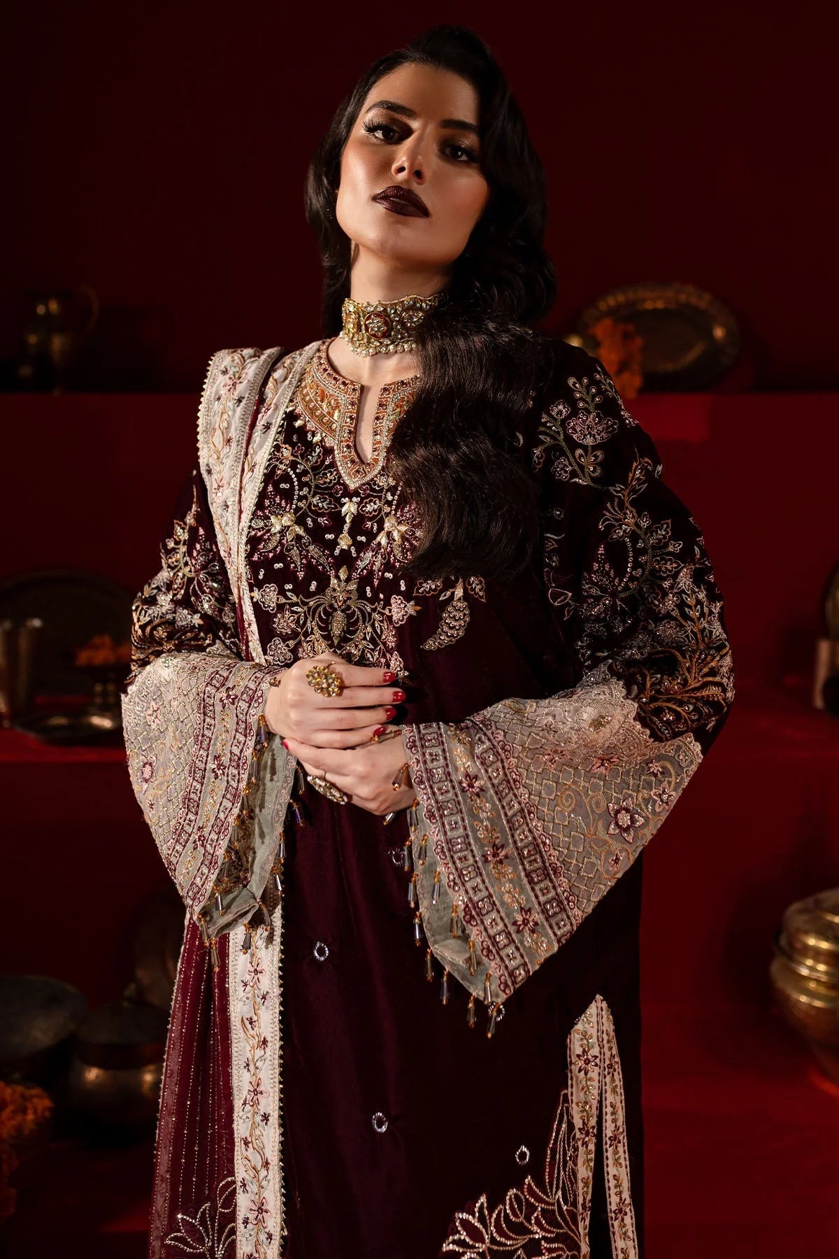 Nureh Maroon Formal Collection Velvet Replica