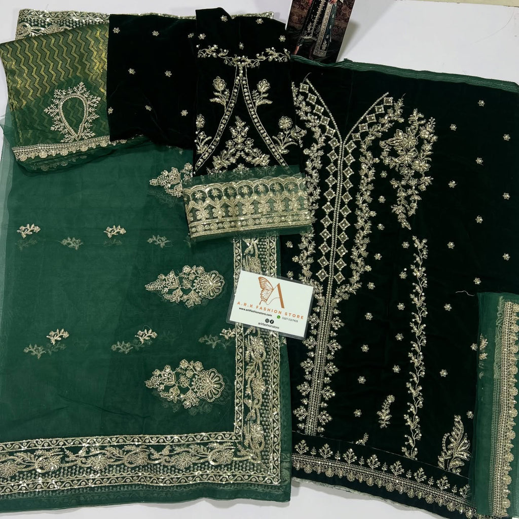 Qalamkar Green Formal Collection Velvet Replica