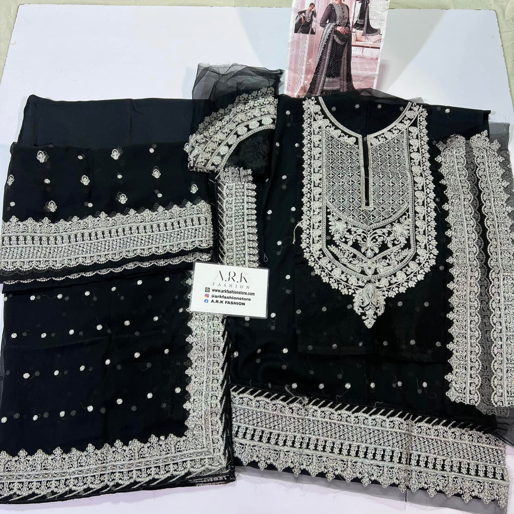Asim Jofa Black Chiffon Gharara Formal Collection Replica