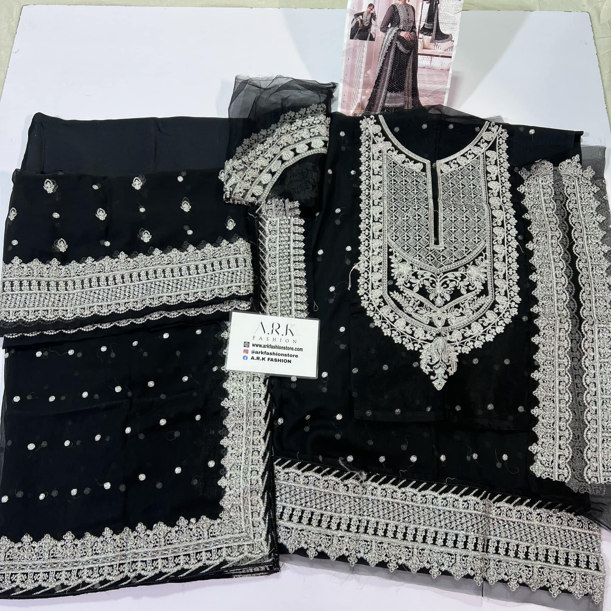 Asim Jofa Black Chiffon Gharara Formal Collection Replica