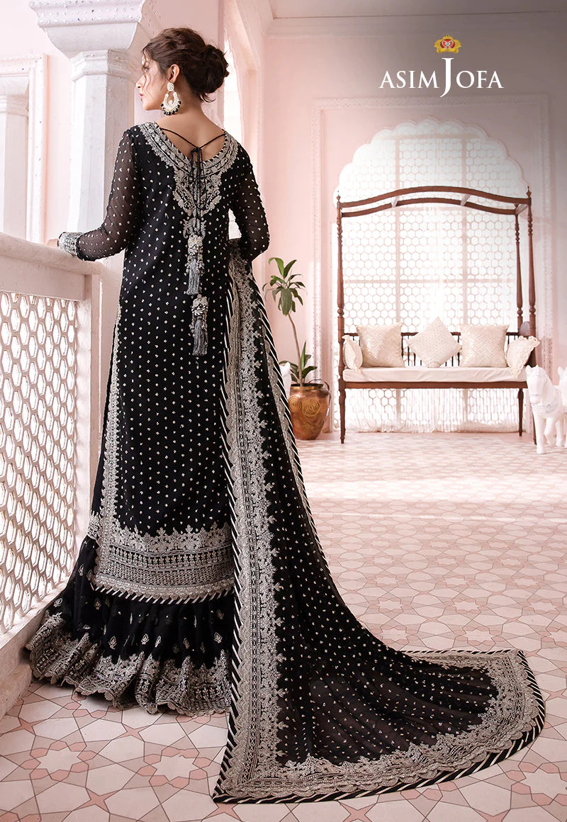 Asim Jofa Black Chiffon Gharara Formal Collection Replica