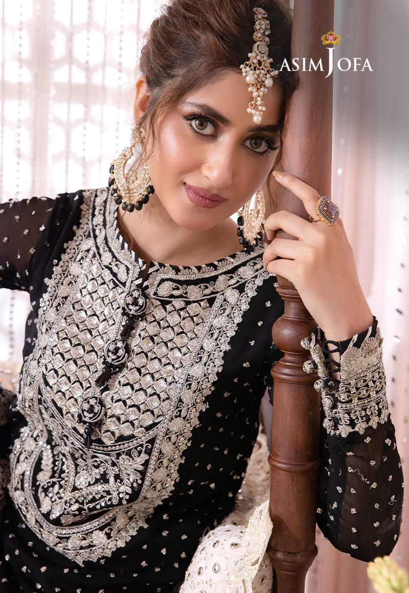 Asim Jofa Black Chiffon Gharara Formal Collection Replica