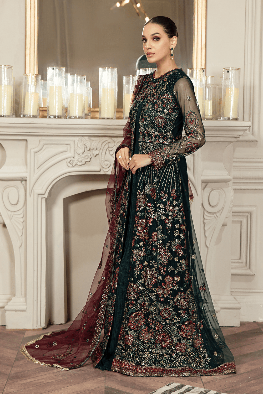 Zarif Pine Green Formal Wear Unstitched