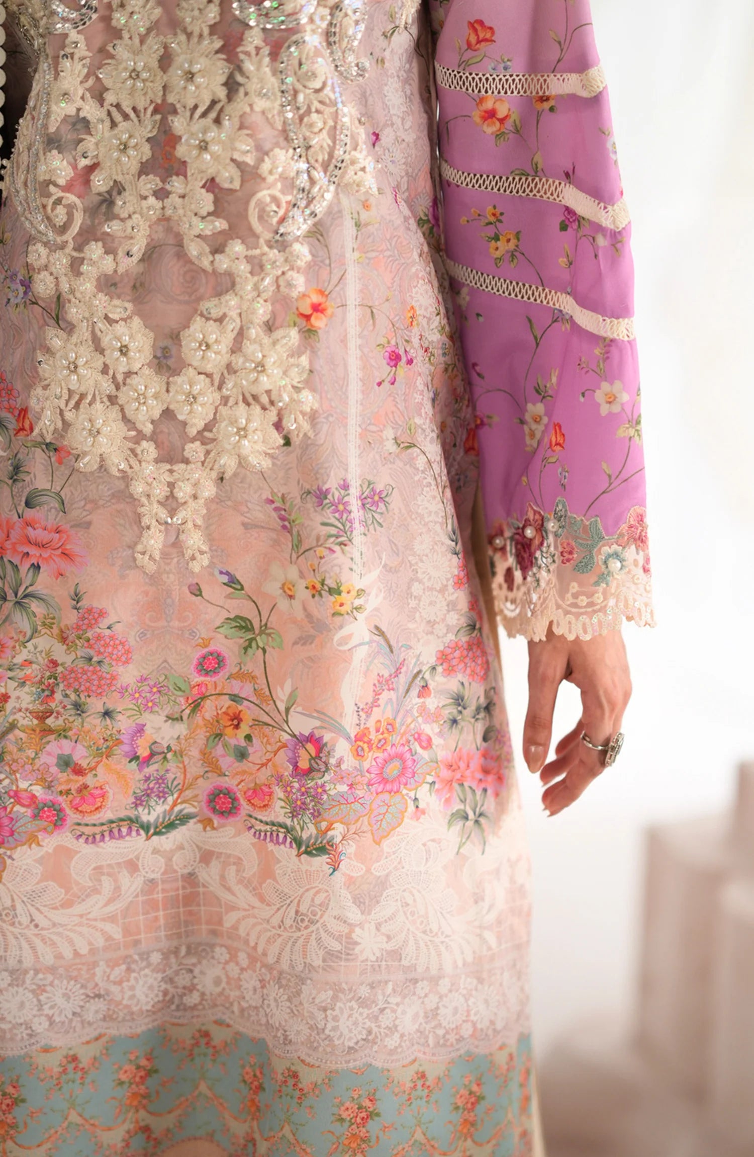 AJR Garden Whisper Embroidered Silk Unstitched 3 Piece Suit - 08 CEYLA - Pink - Luxury Collection