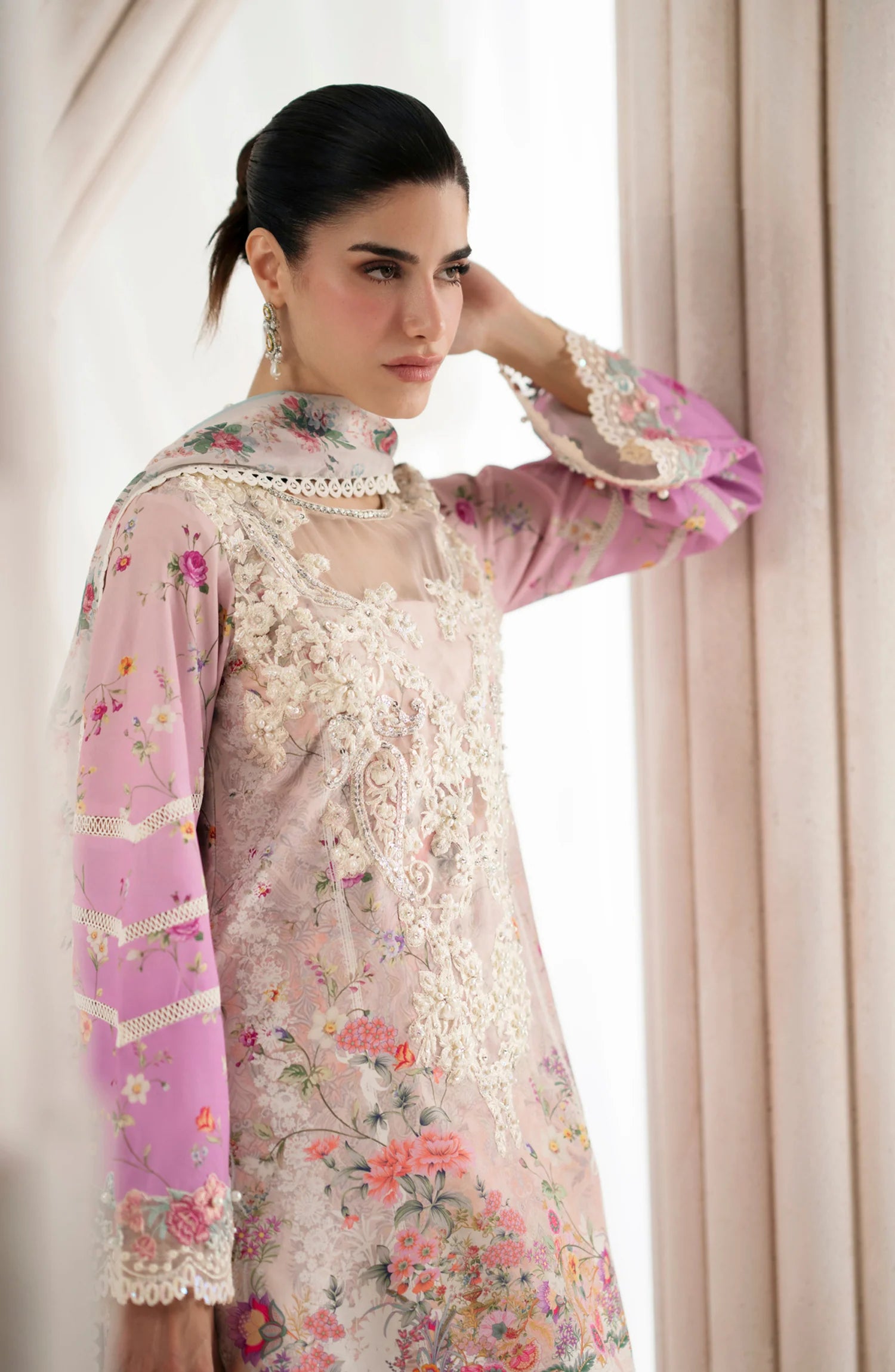 AJR Garden Whisper Embroidered Silk Unstitched 3 Piece Suit - 08 CEYLA - Pink - Luxury Collection