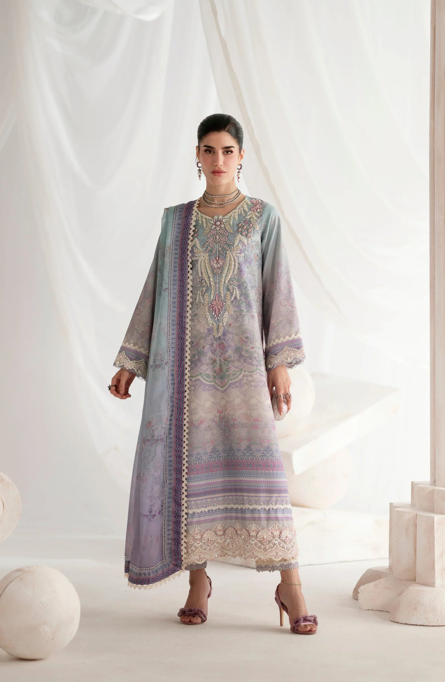 AJR Garden Whisper Embroidered Silk Unstitched 3 Piece Suit -07 EVARA - Purple - Luxury Collection