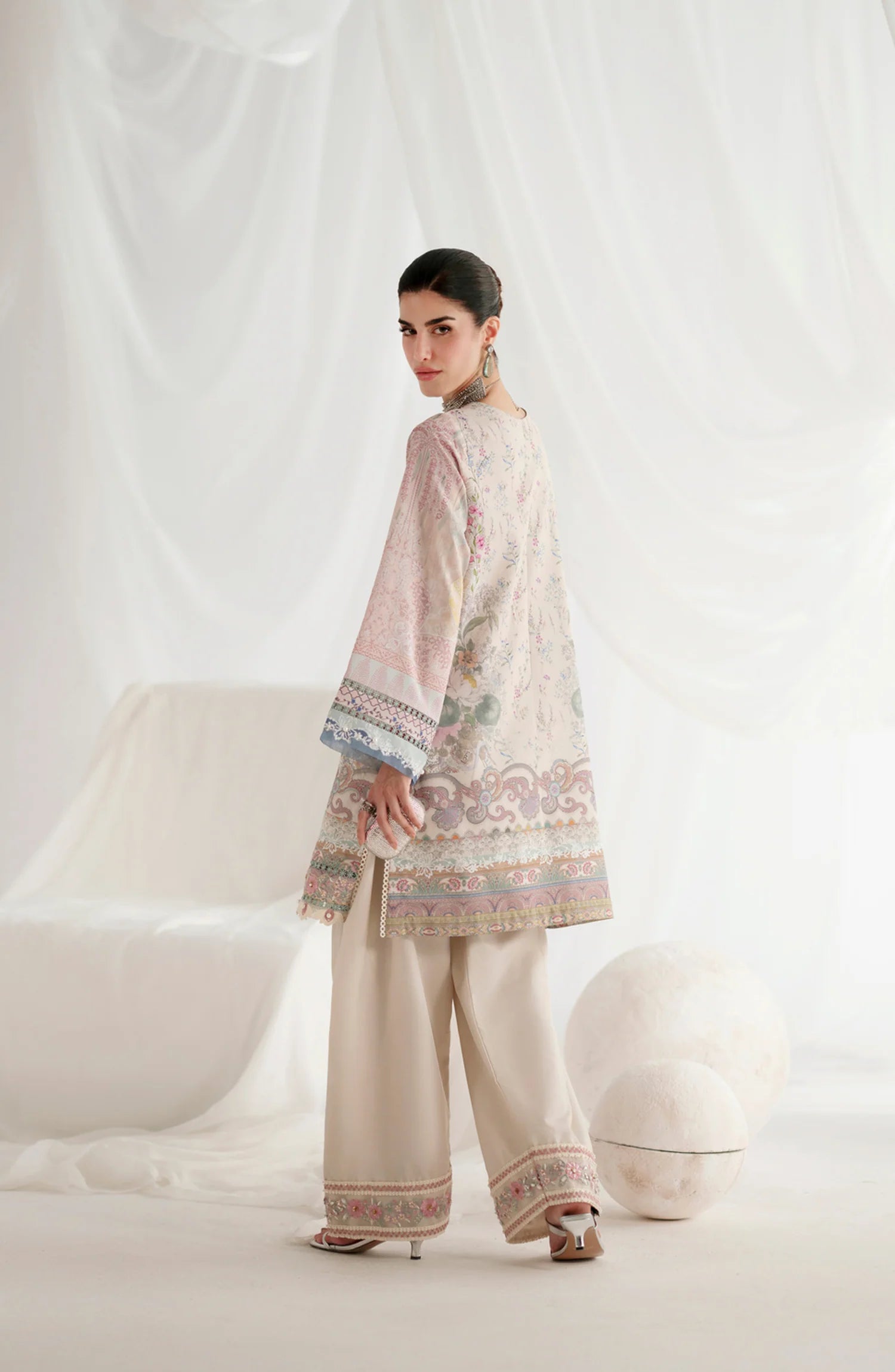 AJR Garden Whisper Embroidered Silk Unstitched 3 Piece Suit - 06 LUMIERE- Beige - Luxury Collection