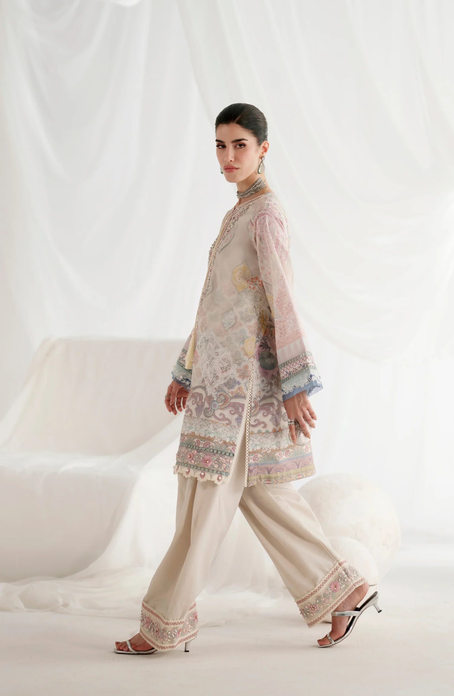AJR Garden Whisper Embroidered Silk Unstitched 3 Piece Suit - 06 LUMIERE- Beige - Luxury Collection