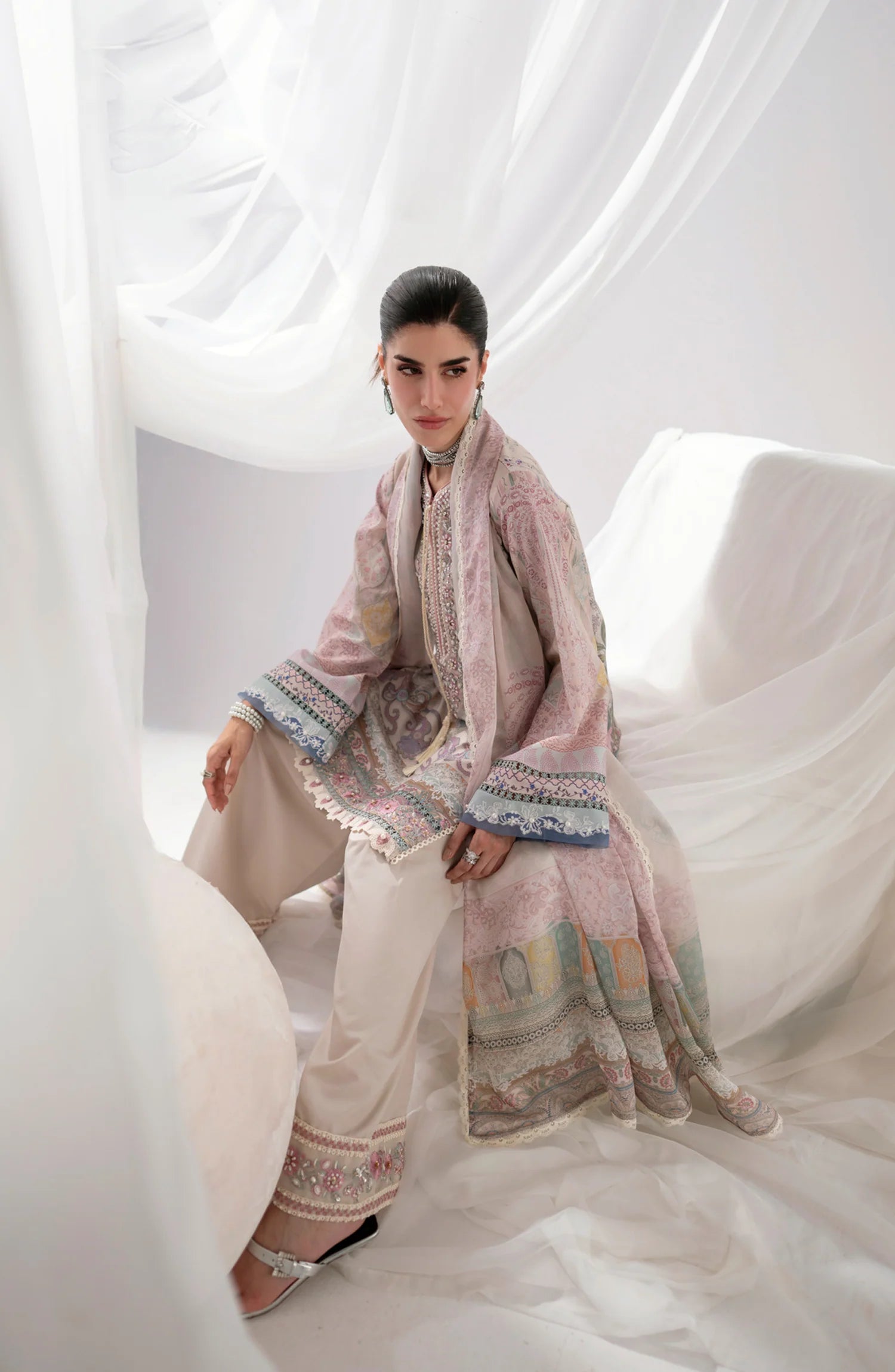 AJR Garden Whisper Embroidered Silk Unstitched 3 Piece Suit - 06 LUMIERE- Beige - Luxury Collection