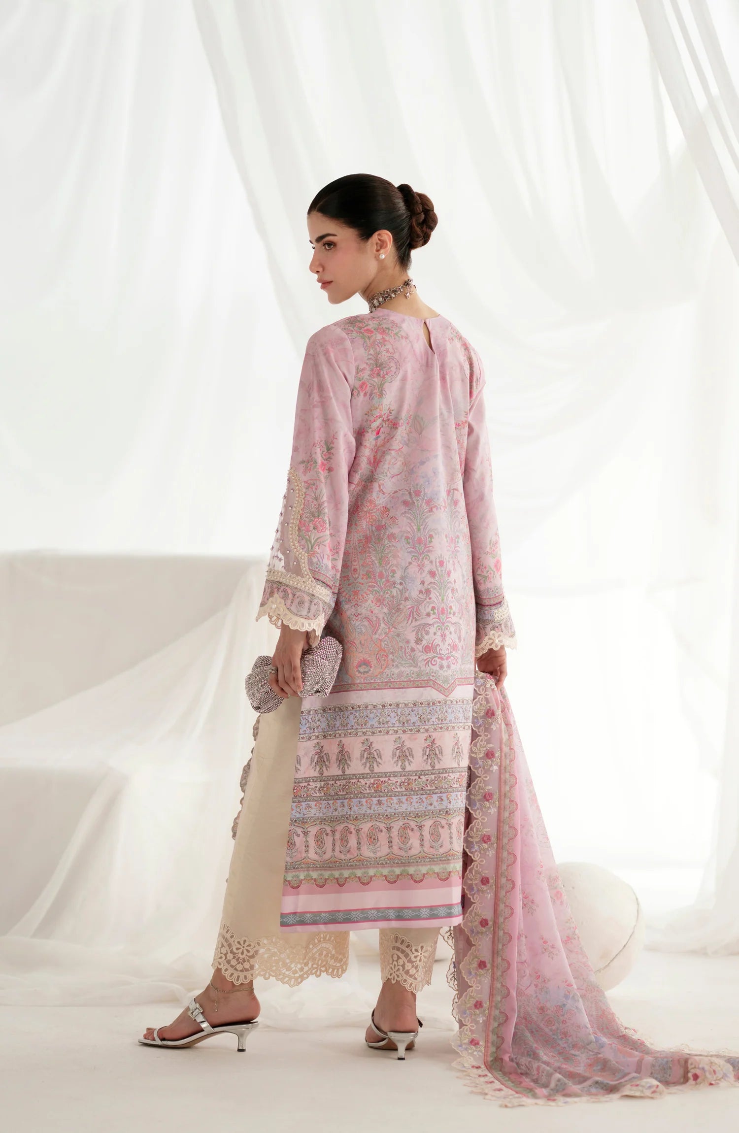AJR Garden Whisper Embroidered Silk Unstitched 3 Piece Suit - 05 SERENYA - Pink - Luxury Collection