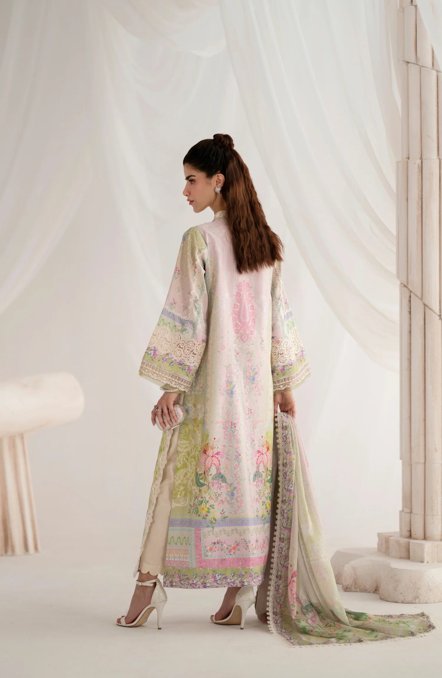 AJR Garden Whisper Embroidered Silk Unstitched 3 Piece Suit - 03 AMORIA - Light Pink - Luxury Collection