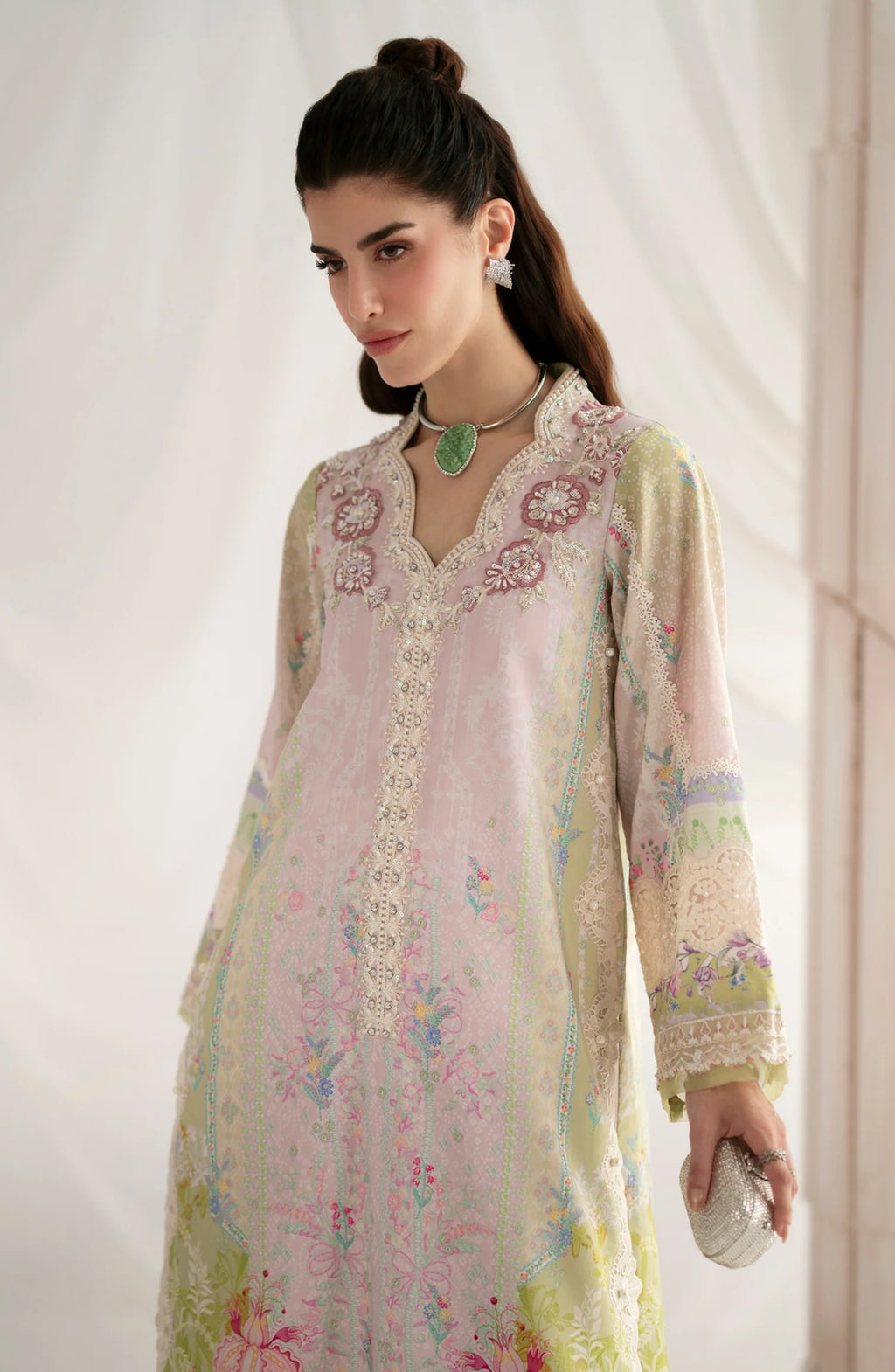AJR Garden Whisper Embroidered Silk Unstitched 3 Piece Suit - 03 AMORIA - Light Pink - Luxury Collection