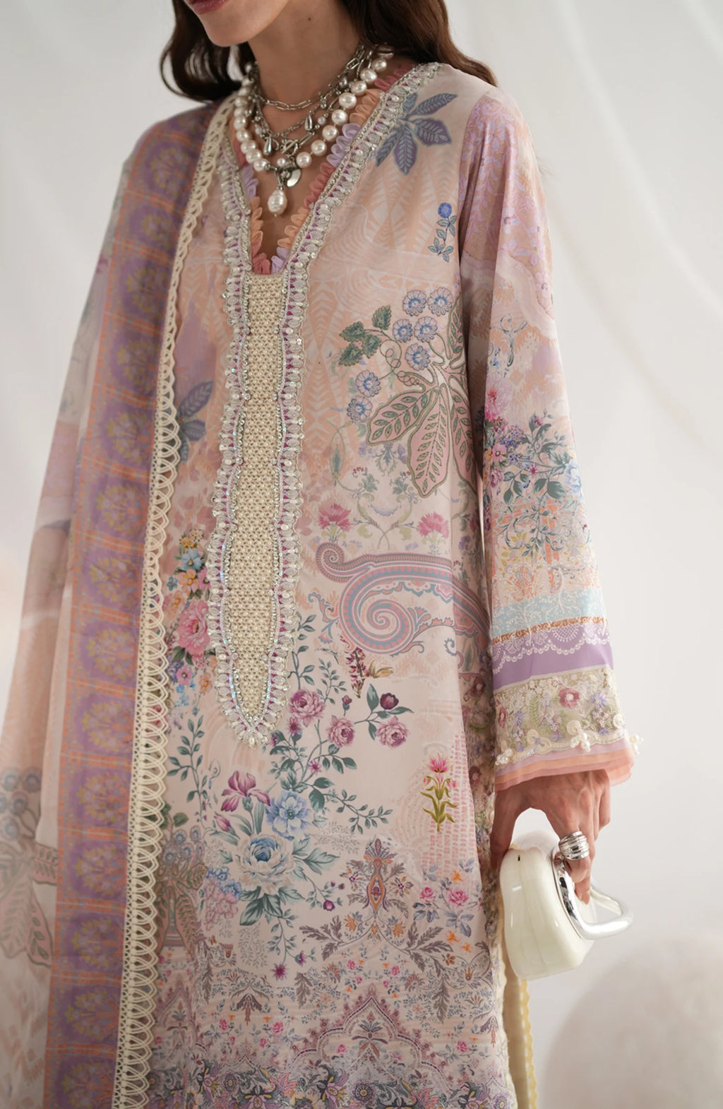 AJR Garden Whisper Embroidered Silk Unstitched 3 Piece Suit - 02 ROSIRA - Peach - Luxury Collection