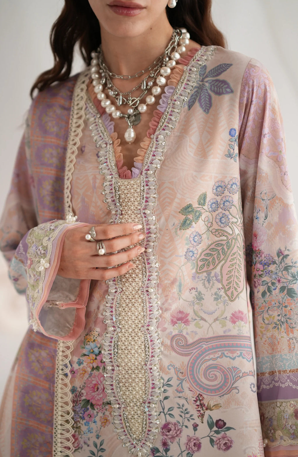 AJR Garden Whisper Embroidered Silk Unstitched 3 Piece Suit - 02 ROSIRA - Peach - Luxury Collection