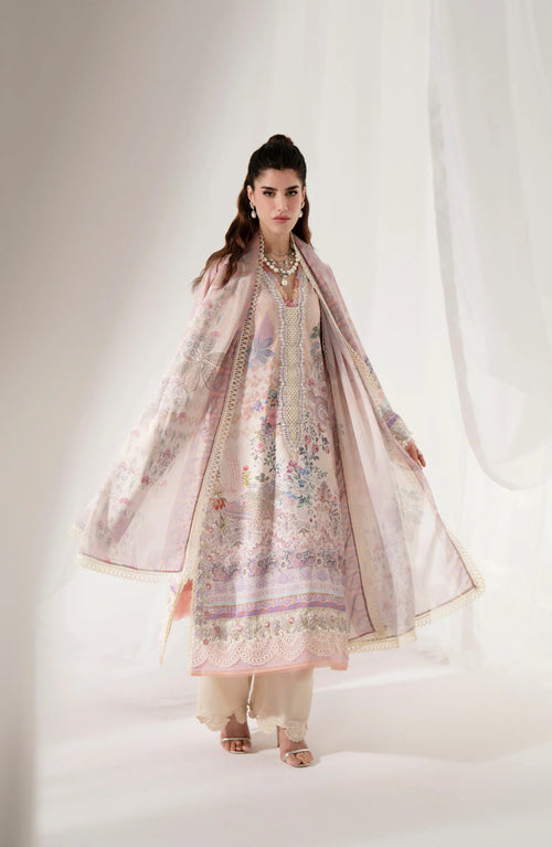 AJR Garden Whisper Embroidered Silk Unstitched 3 Piece Suit - 02 ROSIRA - Peach - Luxury Collection