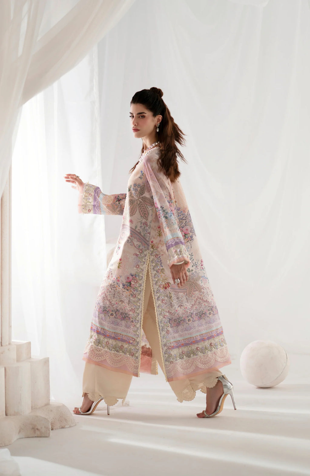 AJR Garden Whisper Embroidered Silk Unstitched 3 Piece Suit - 02 ROSIRA - Peach - Luxury Collection