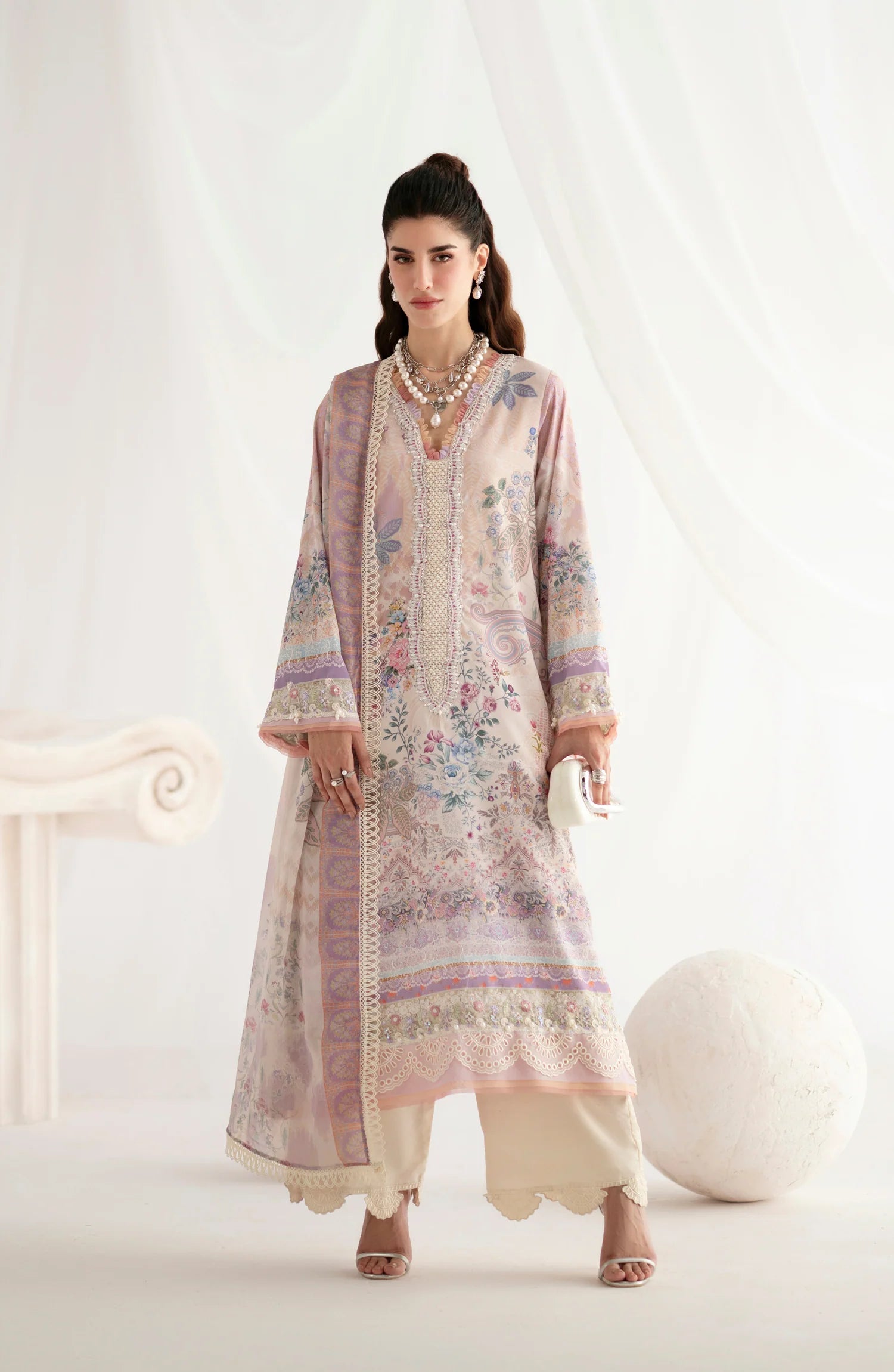 AJR Garden Whisper Embroidered Silk Unstitched 3 Piece Suit - 02 ROSIRA - Peach - Luxury Collection