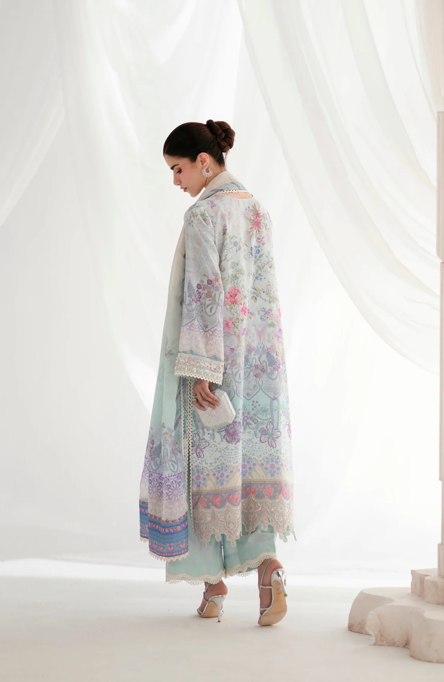AJR Garden Whisper Embroidered Silk Unstitched 3 Piece Suit - 04 AURINA - Sky Blue - Luxury Collection