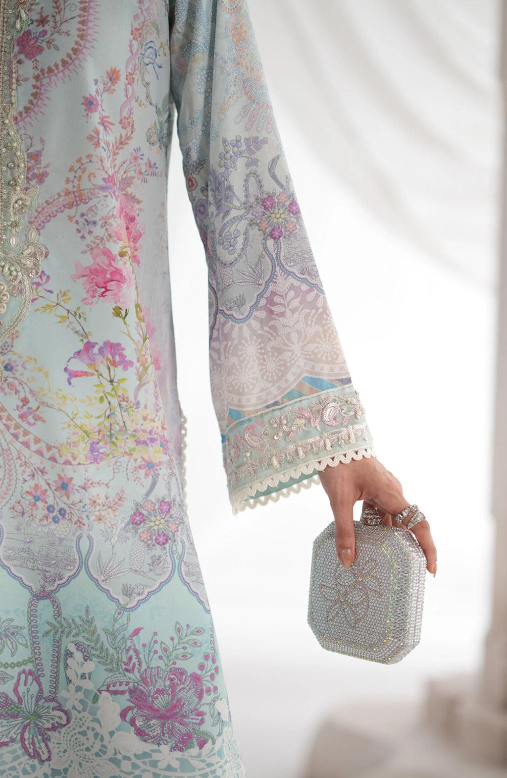 AJR Garden Whisper Embroidered Silk Unstitched 3 Piece Suit - 04 AURINA - Sky Blue - Luxury Collection