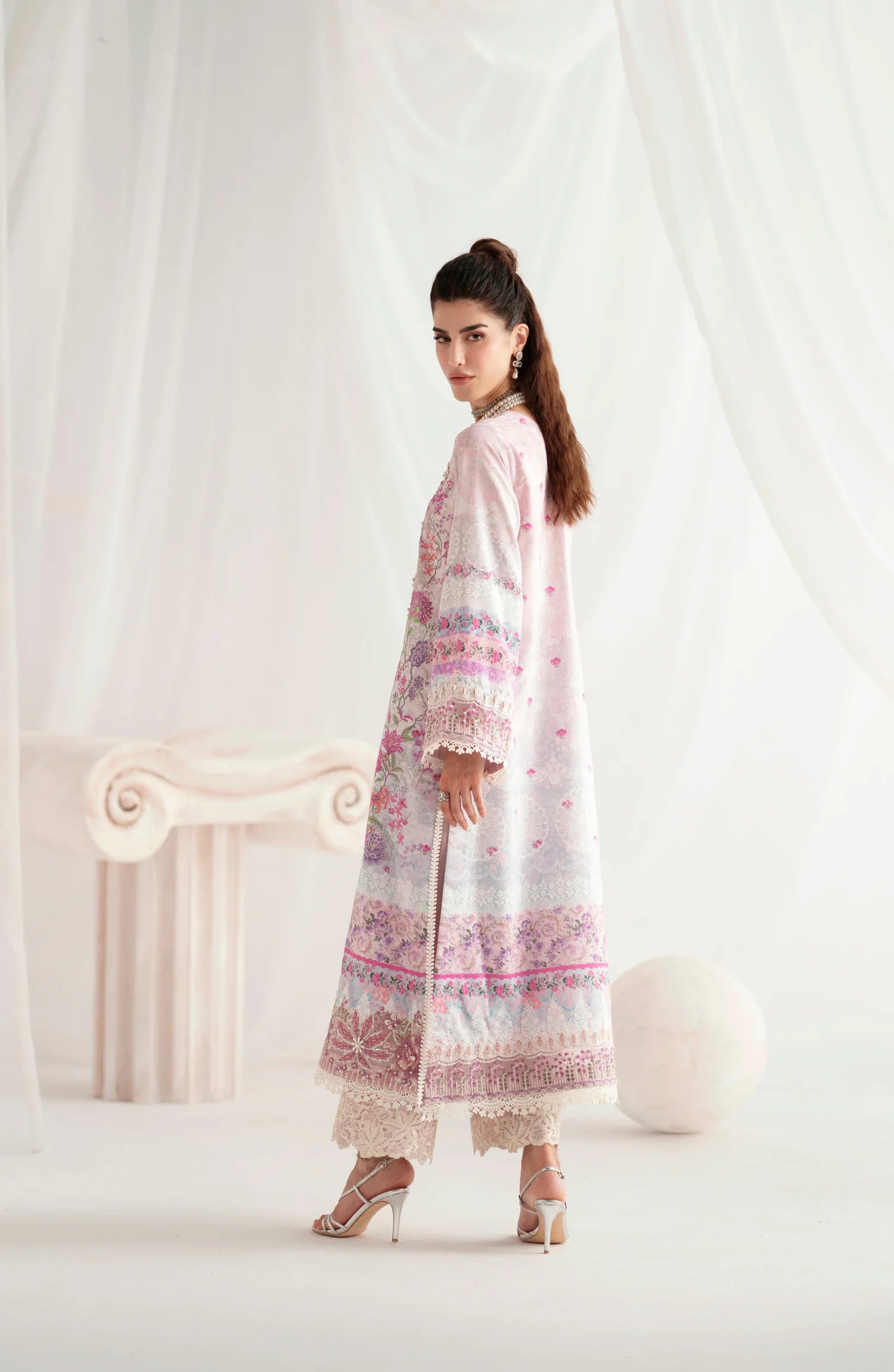 AJR Garden Whisper Embroidered Silk Unstitched 3 Piece Suit - 01 FLORIS - Pink - Luxury Collection