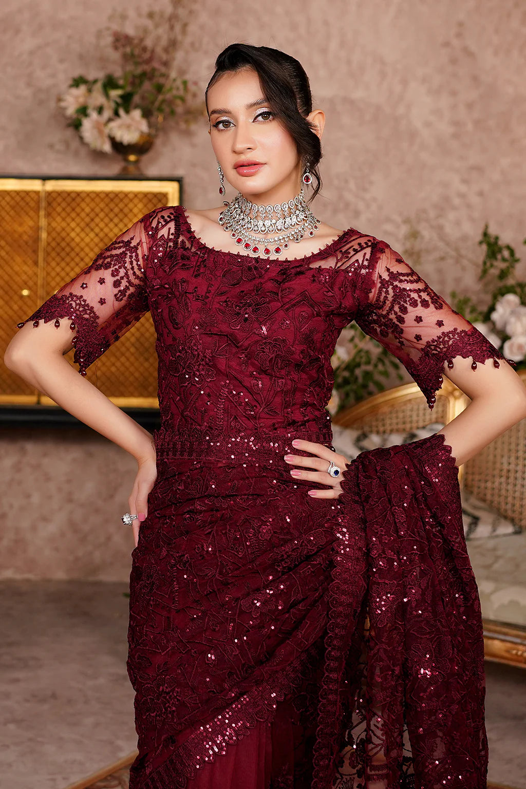 Maryam's Ariella Embroidered Net Formal Wear Unstitched