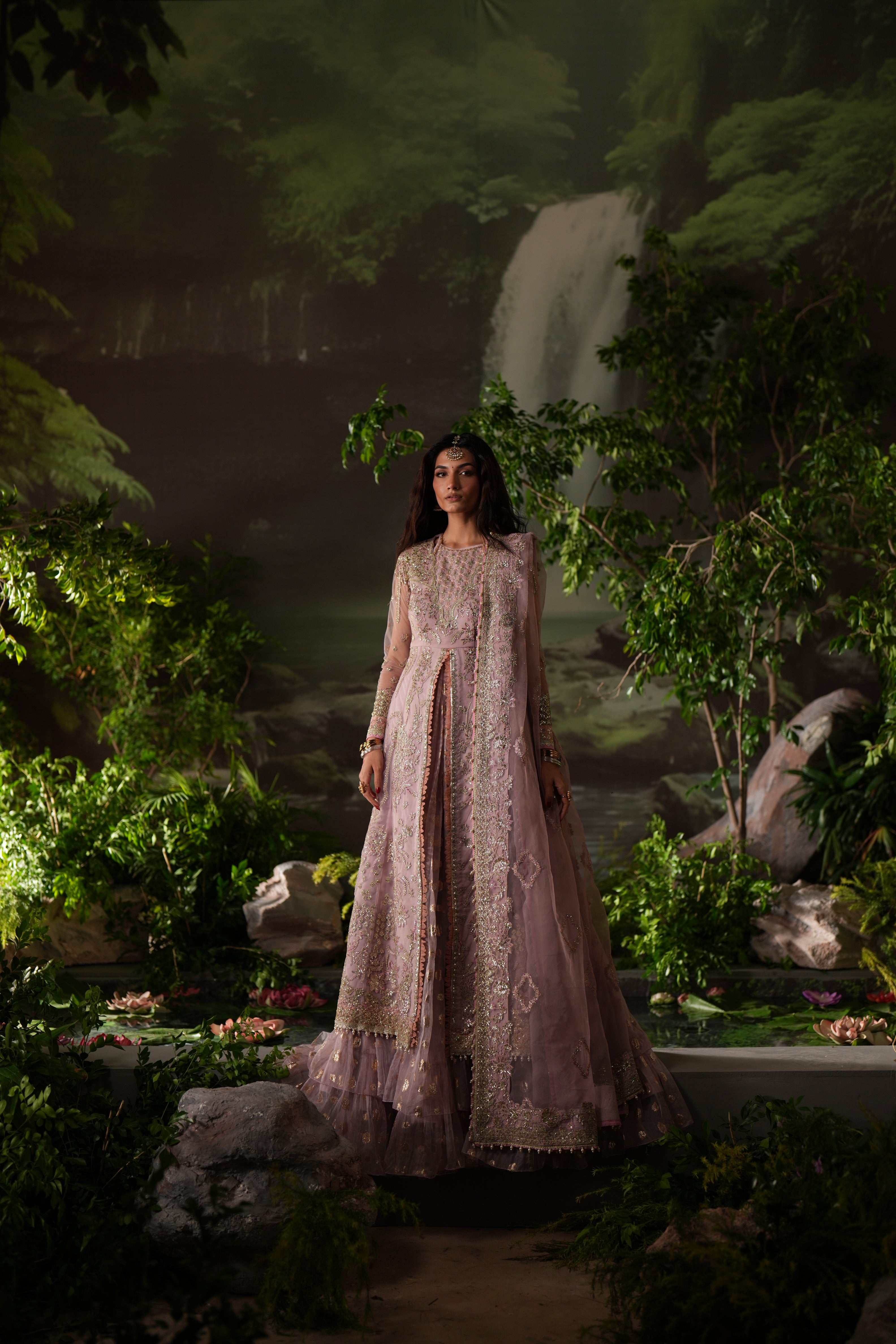 Dastan e Ishq by AJR Luxury Embroidered Net Unstitched 3 Piece Suit - 01 DHANAK - AJR25DST - Pink - Festive Formals Collection