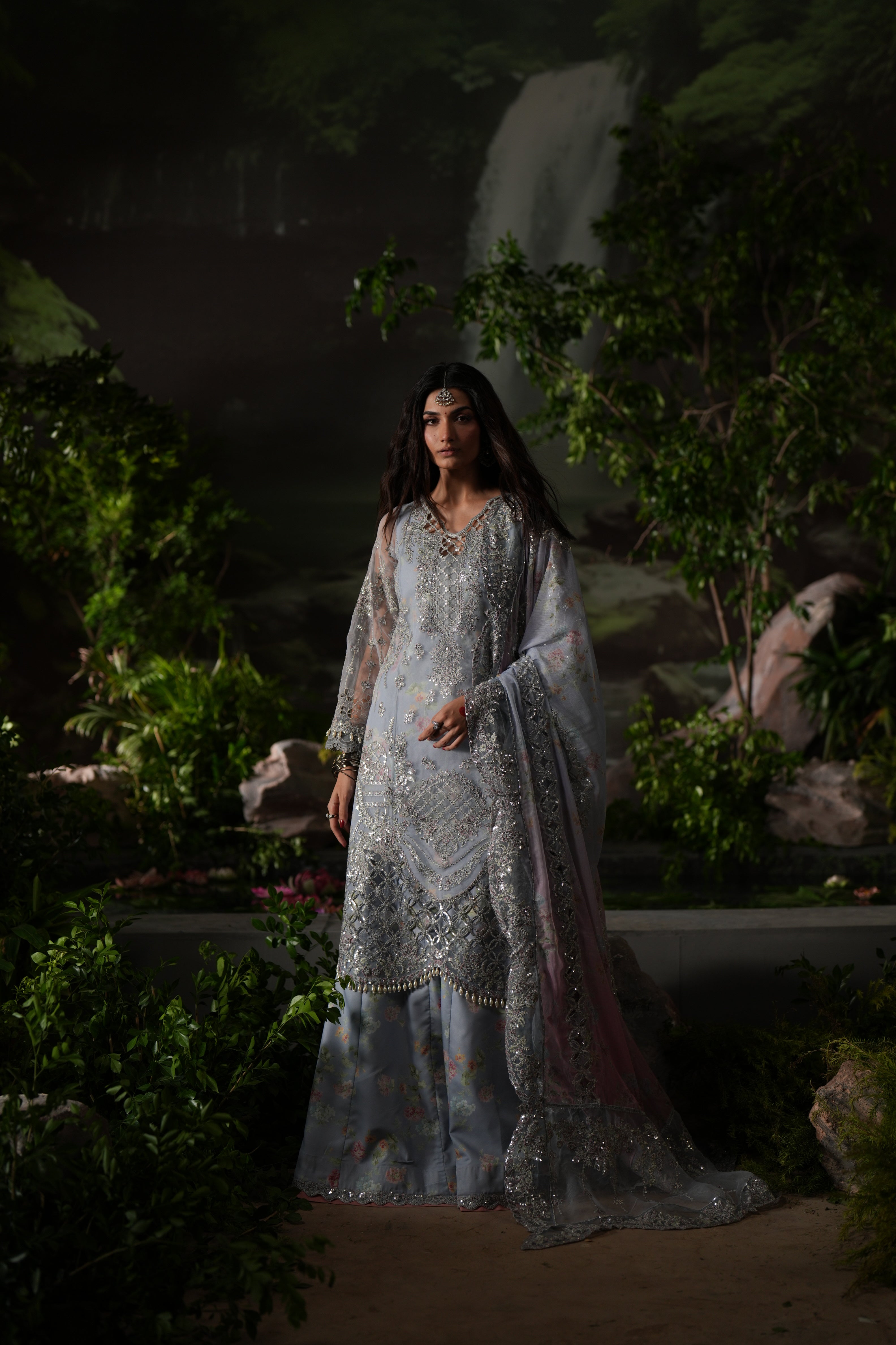 Dastan e Ishq by AJR Luxury Embroidered Organza Unstitched 3 Piece Suit - 06 MAH JABEEN - AJR25DST - Blue - Festive Formals Collection