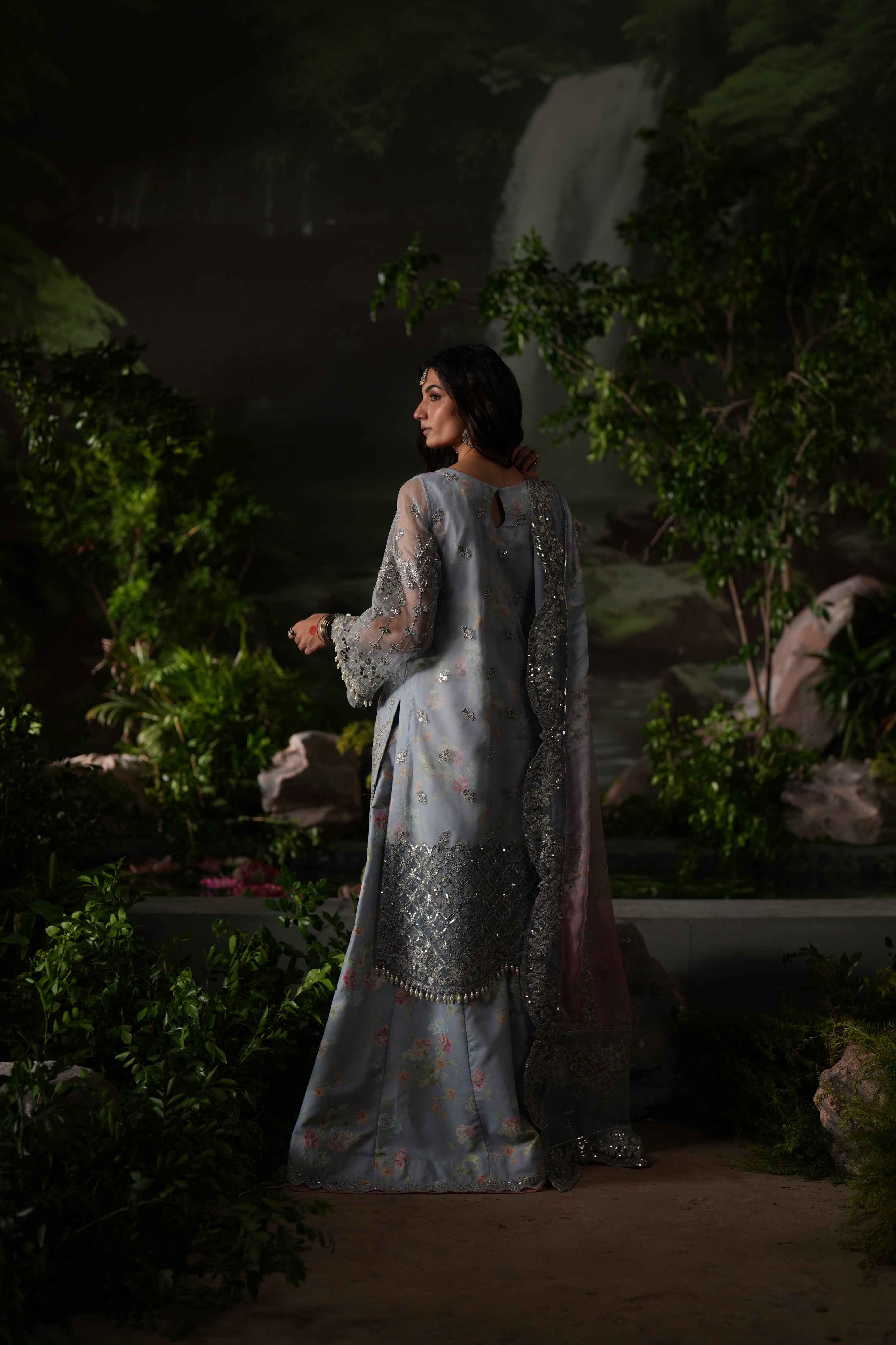 Dastan e Ishq by AJR Luxury Embroidered Organza Unstitched 3 Piece Suit - 06 MAH JABEEN - AJR25DST - Blue - Festive Formals Collection