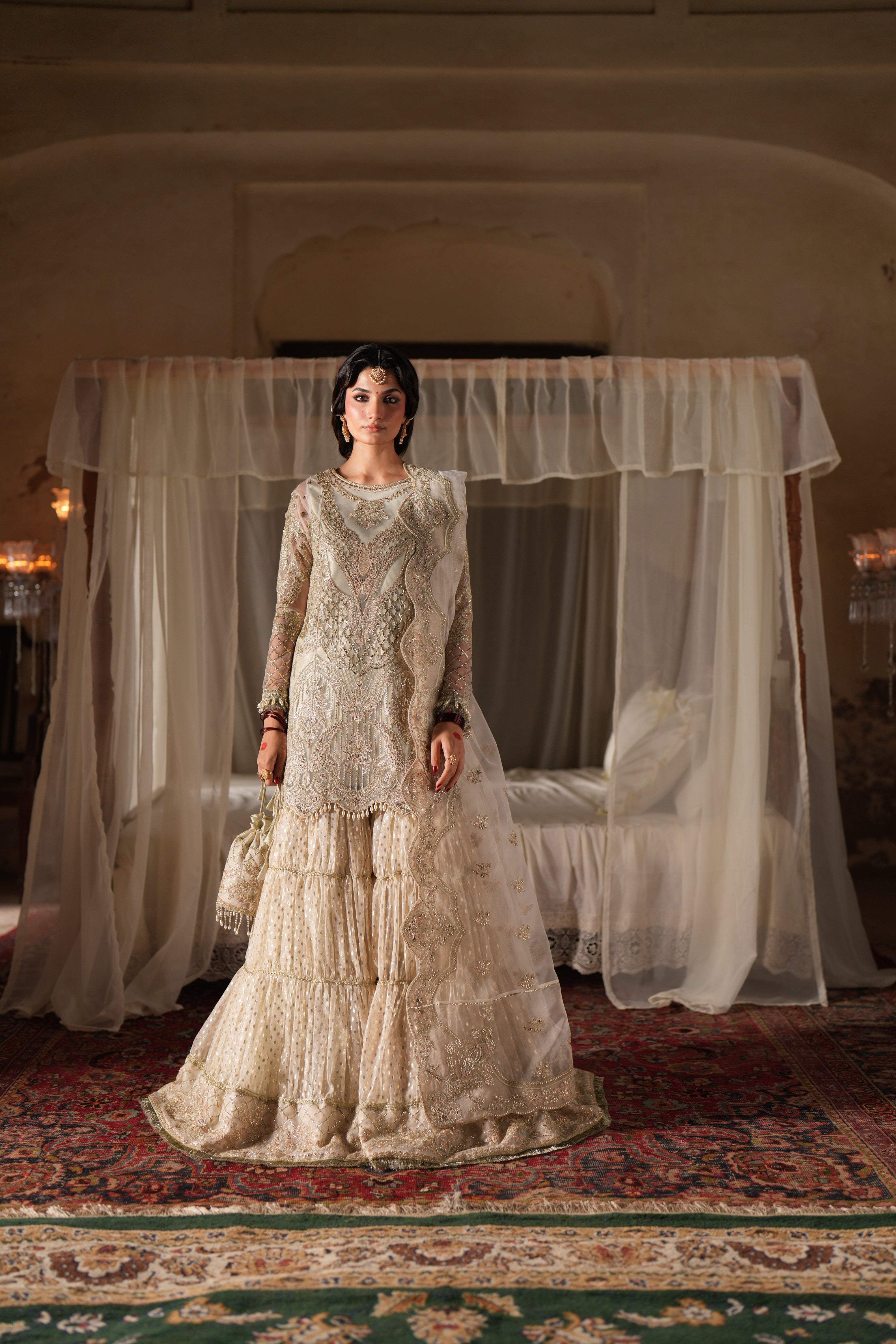 Dastan e Ishq by AJR Luxury Embroidered Net Unstitched 3 Piece Suit - 02 NAGHMA - AJR25DST - Off White - Festive Formals Collection