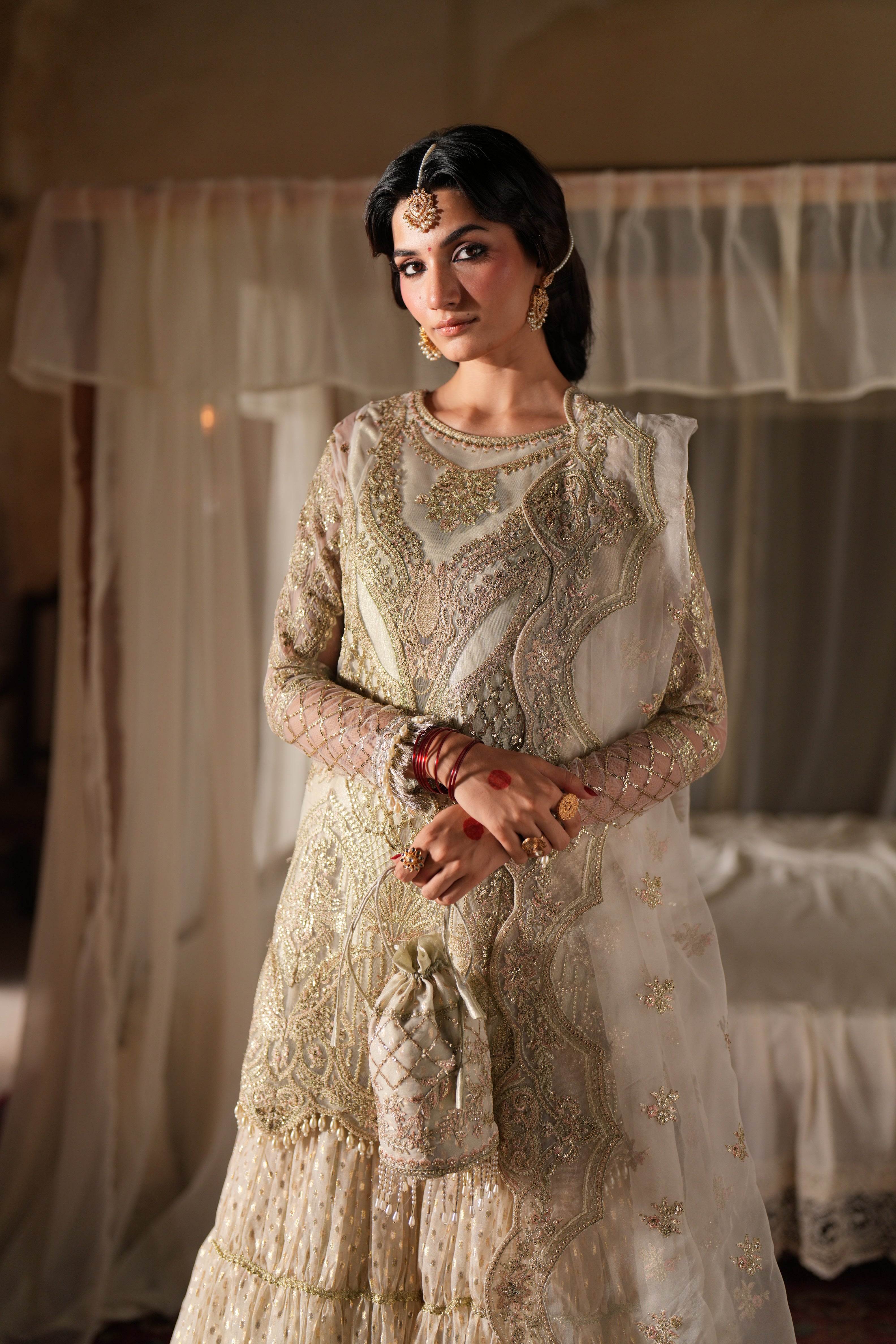 Dastan e Ishq by AJR Luxury Embroidered Net Unstitched 3 Piece Suit - 02 NAGHMA - AJR25DST - Off White - Festive Formals Collection