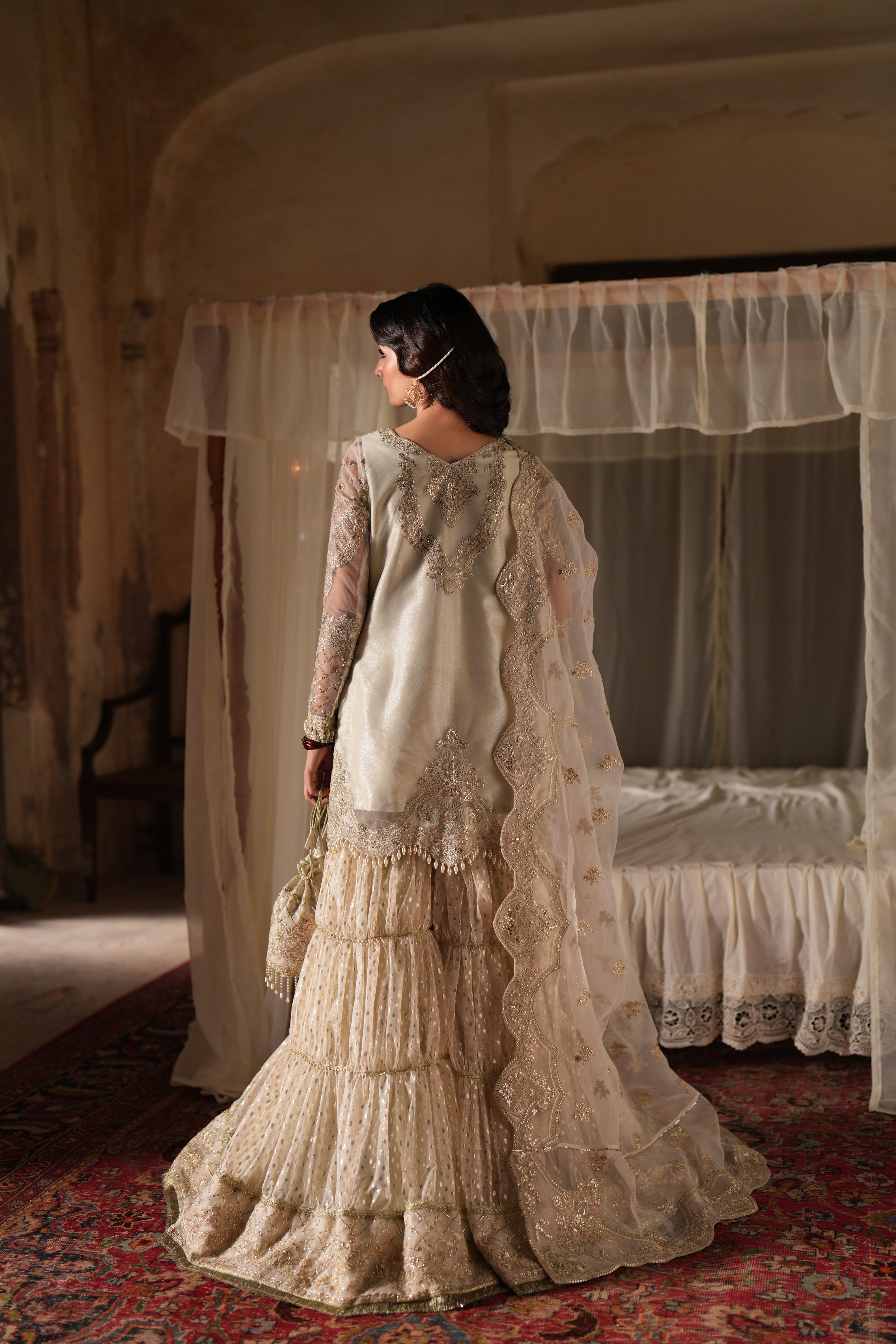 Dastan e Ishq by AJR Luxury Embroidered Net Unstitched 3 Piece Suit - 02 NAGHMA - AJR25DST - Off White - Festive Formals Collection