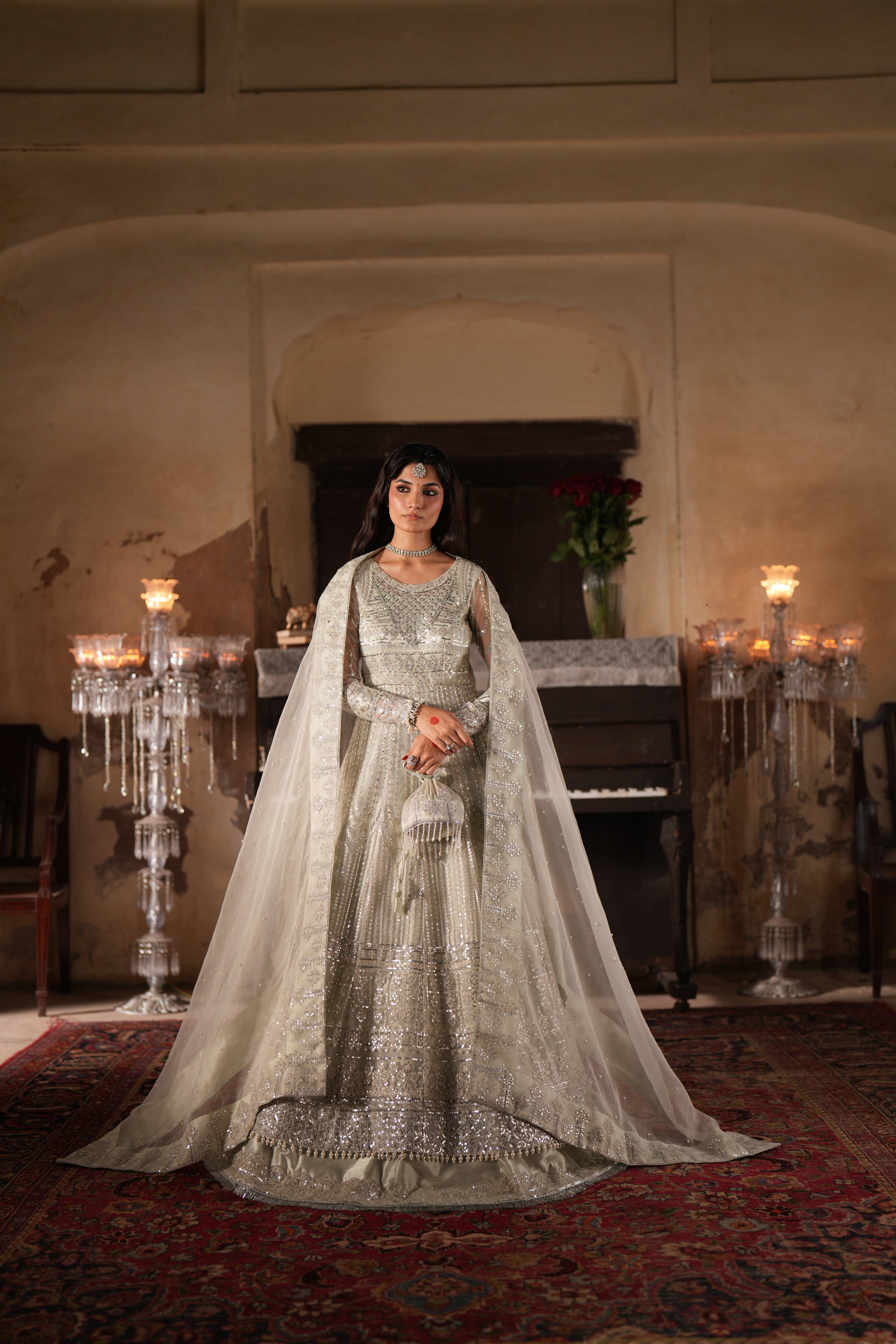 Dastan e Ishq by AJR Luxury Embroidered Net Unstitched 3 Piece Suit - 05 ROOHI - AJR25DST - Silver - Festive Formals Collection