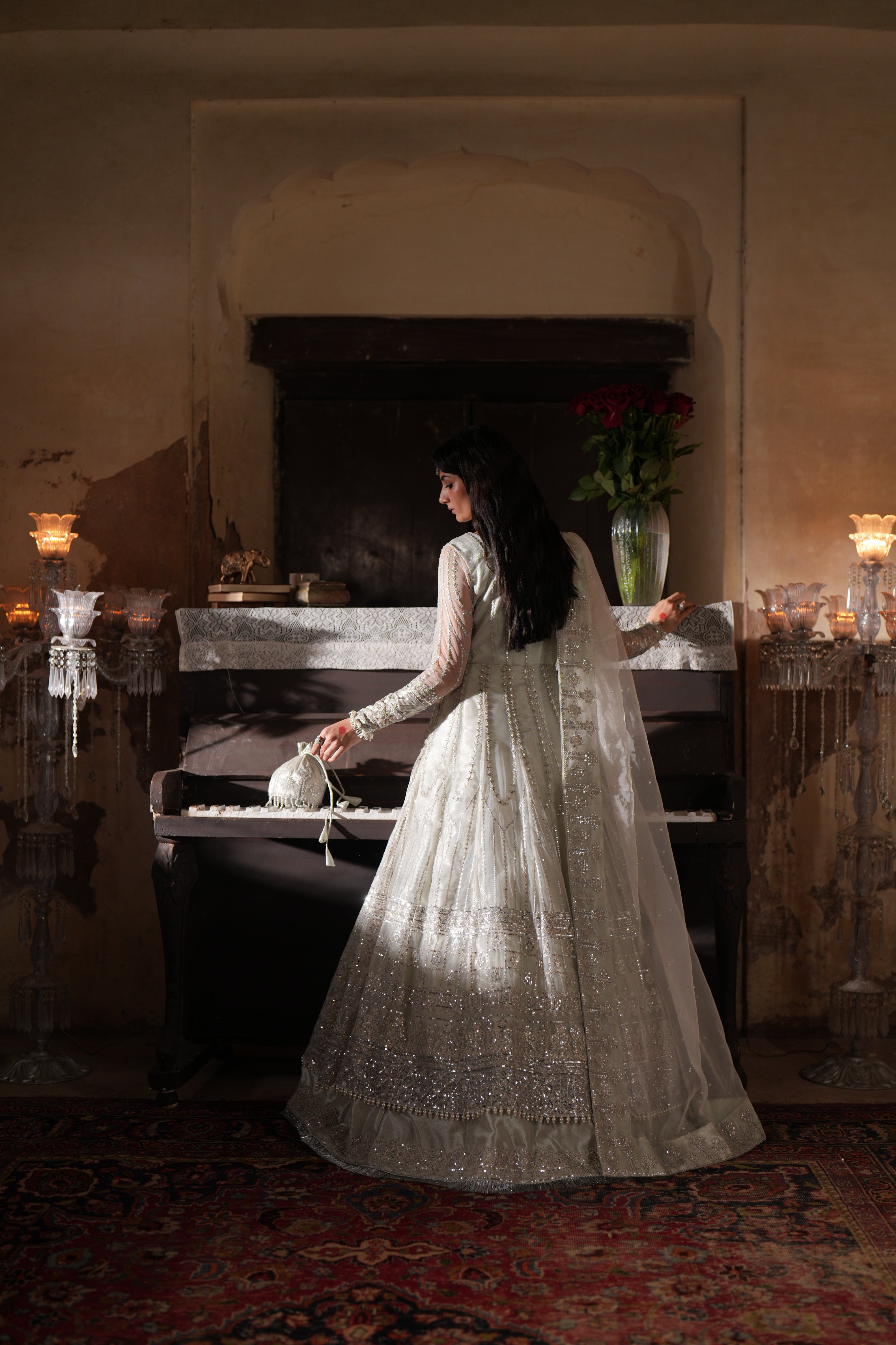 Dastan e Ishq by AJR Luxury Embroidered Net Unstitched 3 Piece Suit - 05 ROOHI - AJR25DST - Silver - Festive Formals Collection