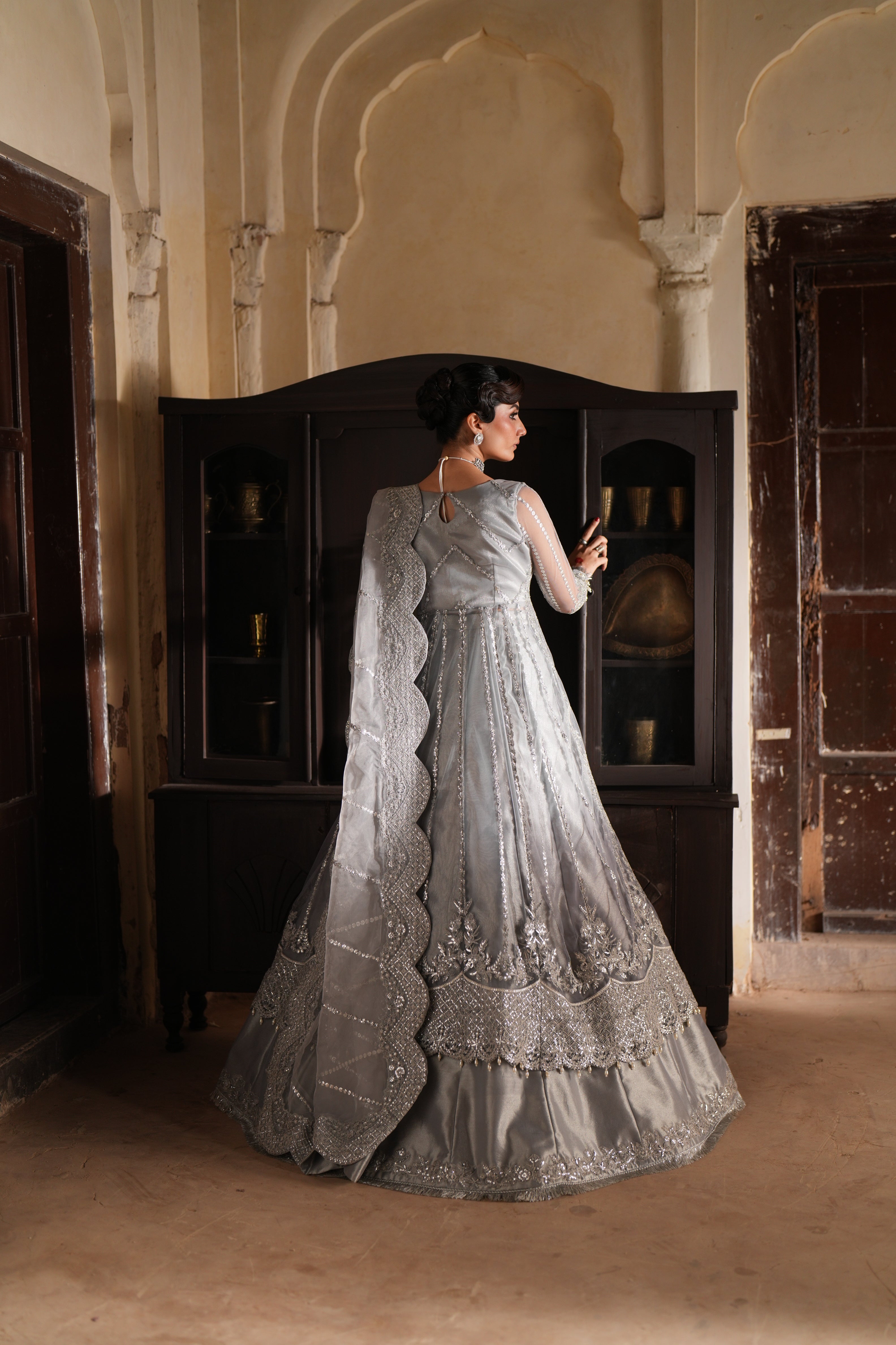 Dastan e Ishq by AJR Luxury Embroidered Net Unstitched 3 Piece Suit - 08 MEHAR - AJR25DST - Silver - Festive Formals Collection