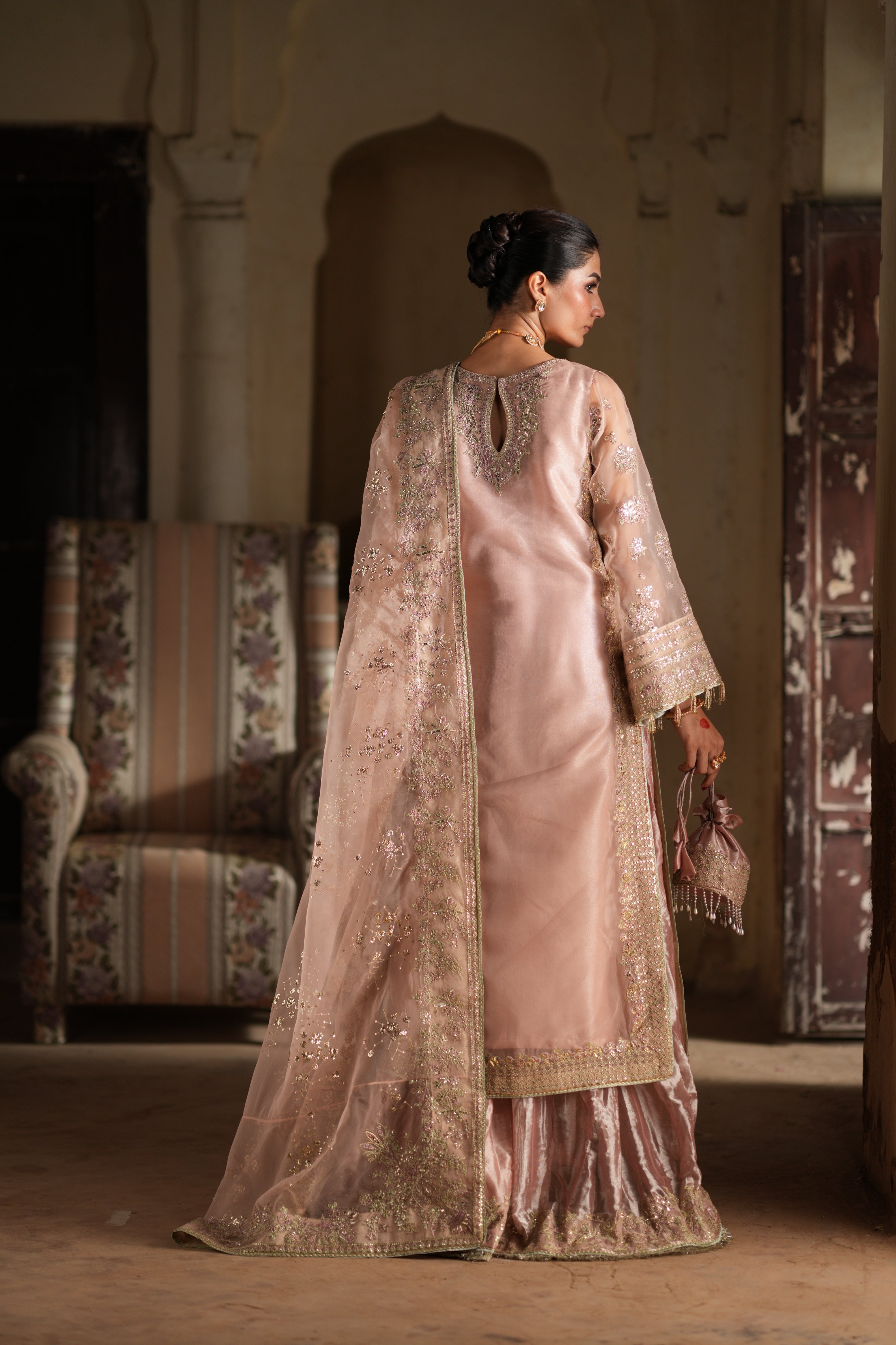 Dastan e Ishq by AJR Luxury Embroidered Organza Unstitched 3 Piece Suit - 04 ZEHRA - AJR25DST - Pink - Festive Formals Collection