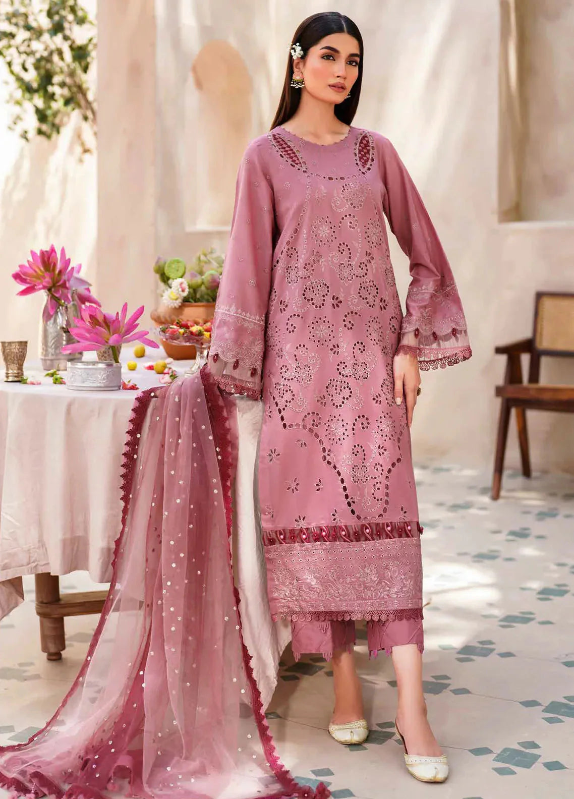Dhoop Kinaray By Nureh Chikankari Lawn Suits Unstitched 4 Piece NS-136 - Summer Collection