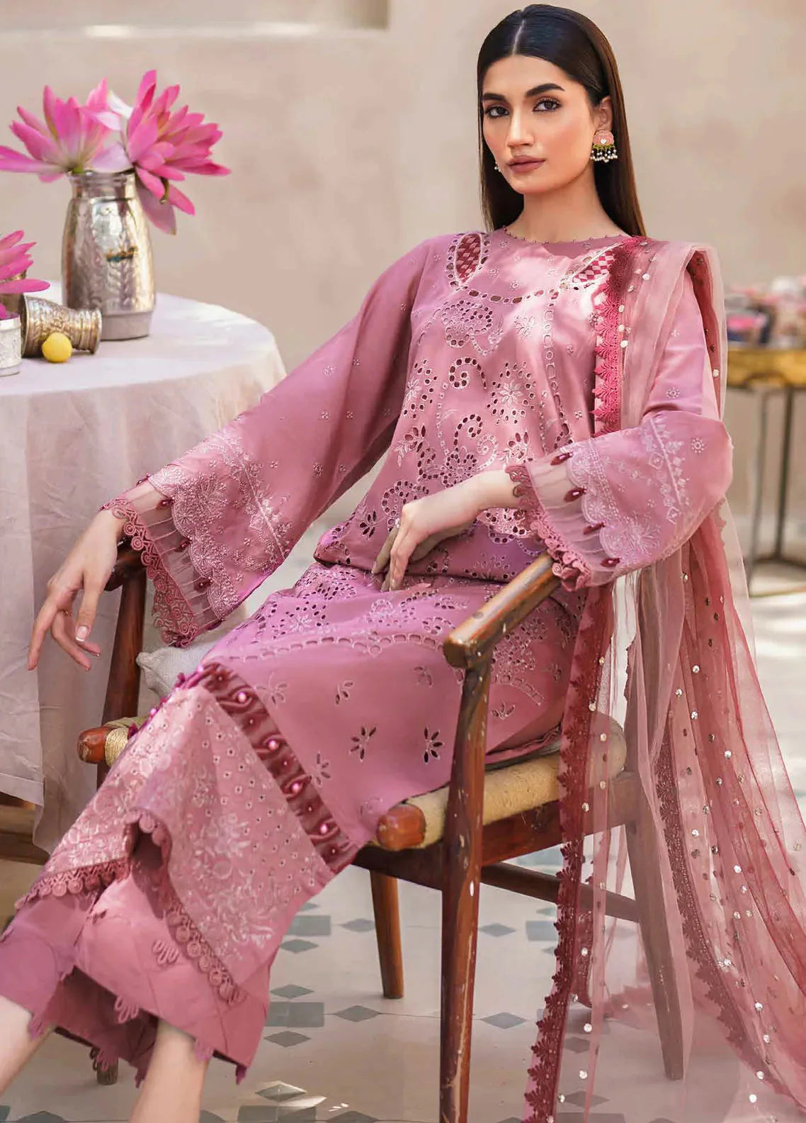 Dhoop Kinaray By Nureh Chikankari Lawn Suits Unstitched 4 Piece NS-136 - Summer Collection
