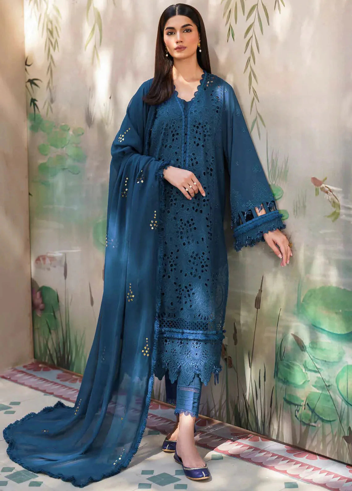 Dhoop Kinaray By Nureh Chikankari Lawn Suits Unstitched 4 Piece NS-137 - Summer Collection