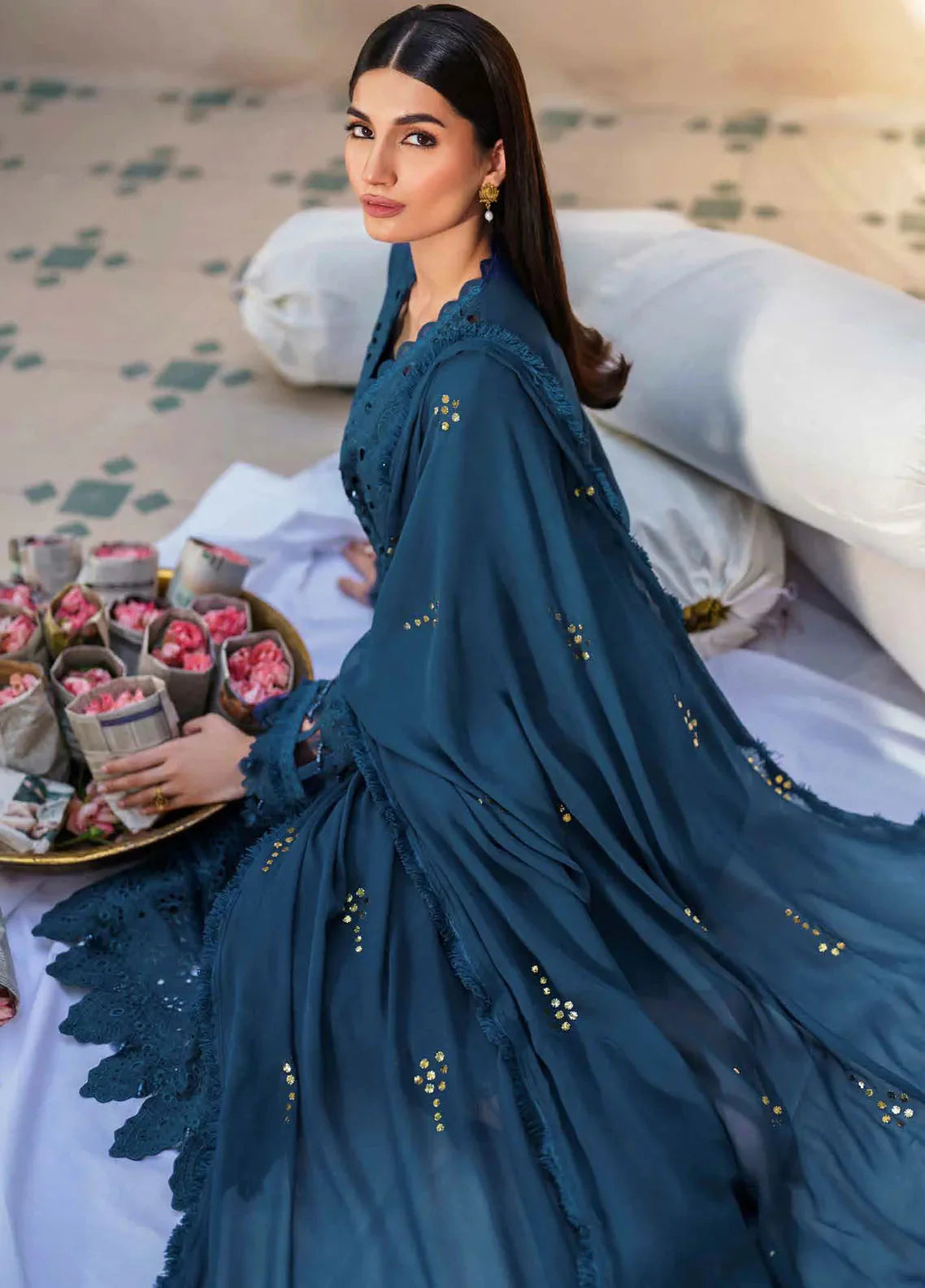 Dhoop Kinaray By Nureh Chikankari Lawn Suits Unstitched 4 Piece NS-137 - Summer Collection