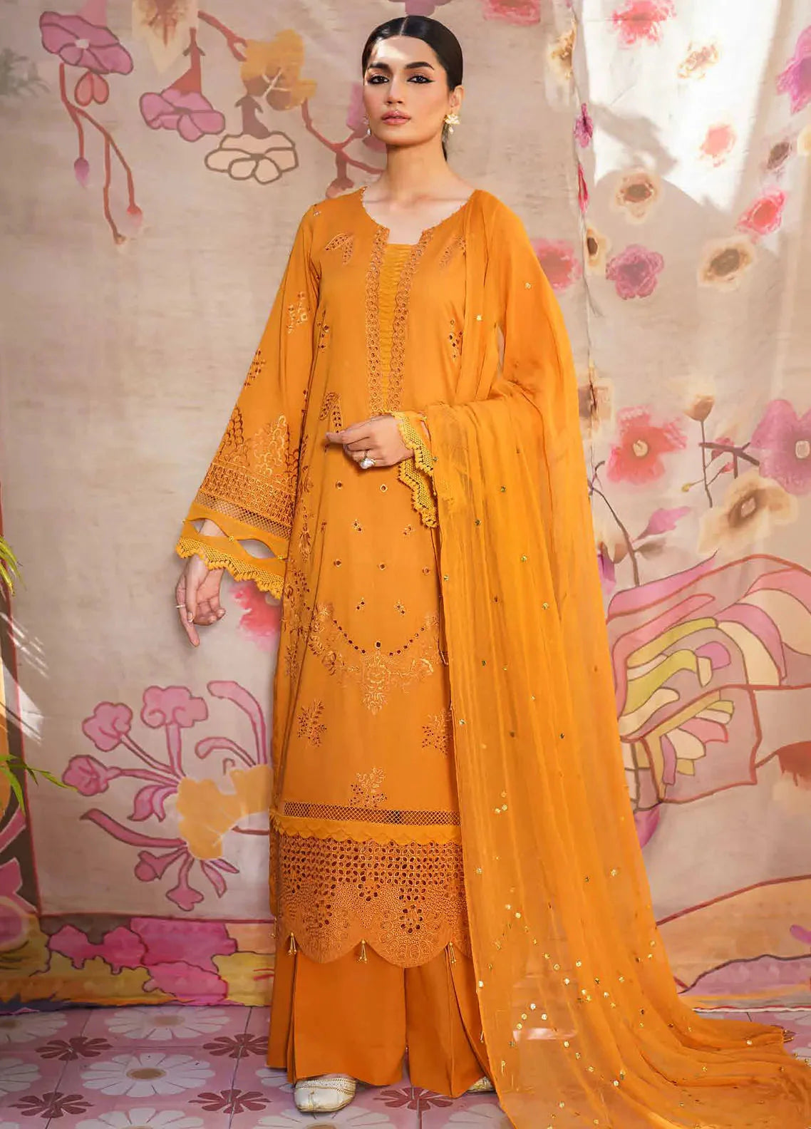 Dhoop Kinaray By Nureh Chikankari Lawn Suits Unstitched 4 Piece NS-138 - Summer Collection