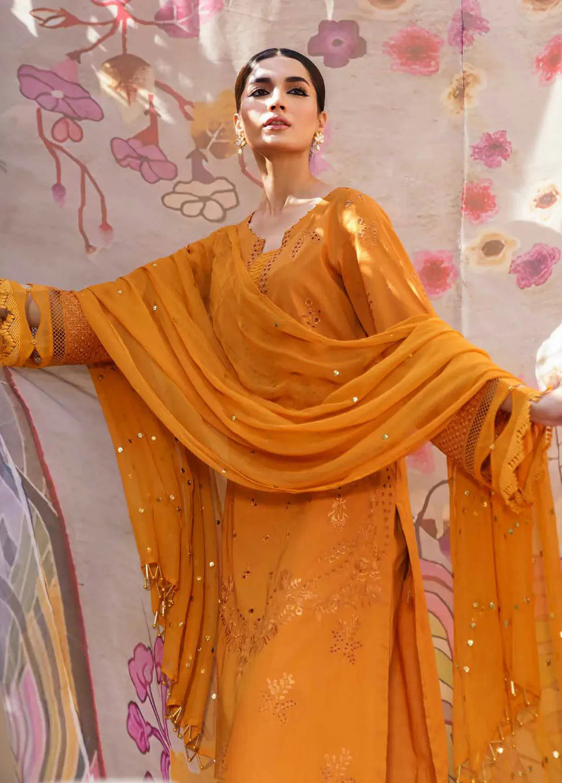 Dhoop Kinaray By Nureh Chikankari Lawn Suits Unstitched 4 Piece NS-138 - Summer Collection