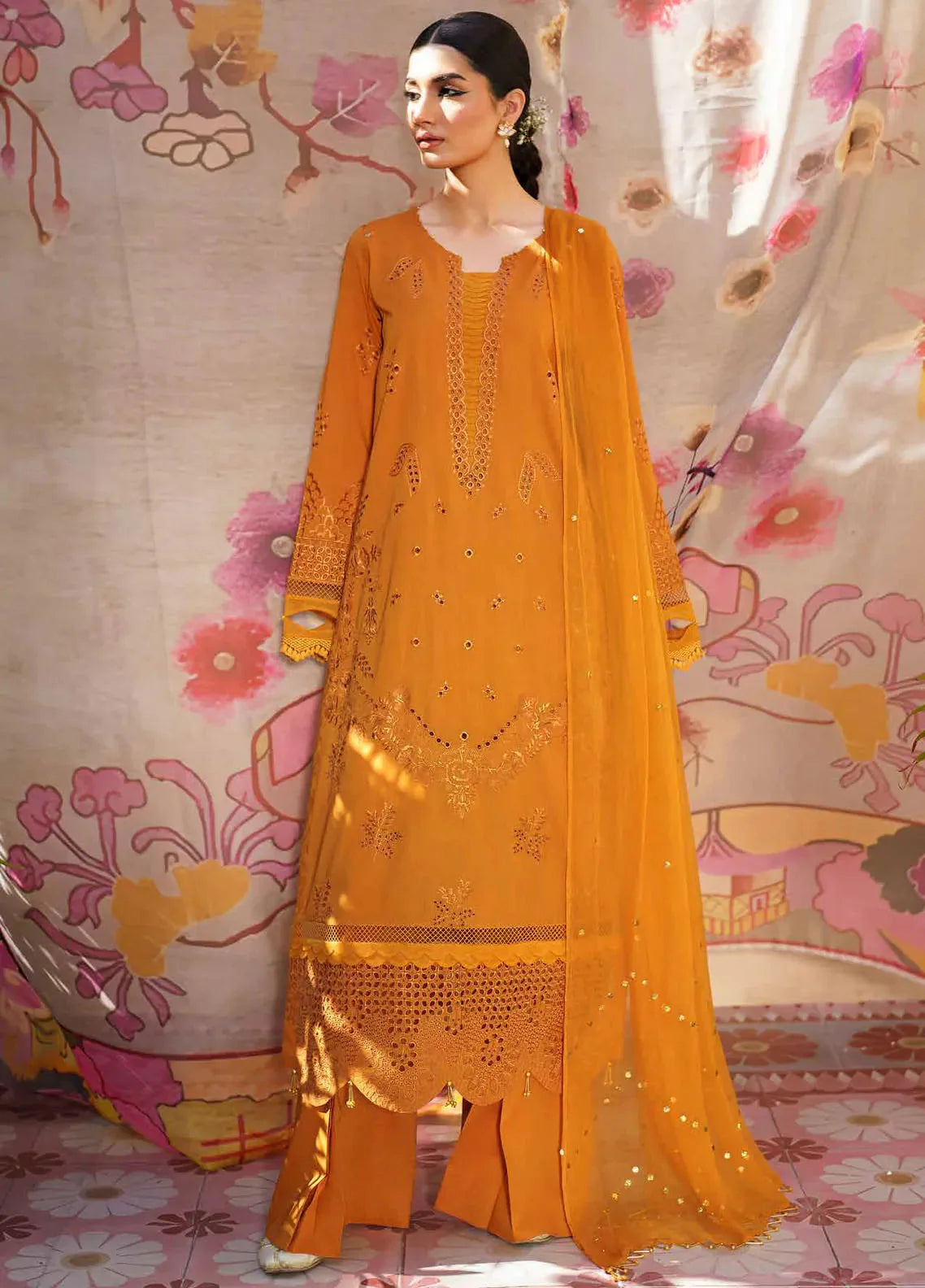 Dhoop Kinaray By Nureh Chikankari Lawn Suits Unstitched 4 Piece NS-138 - Summer Collection