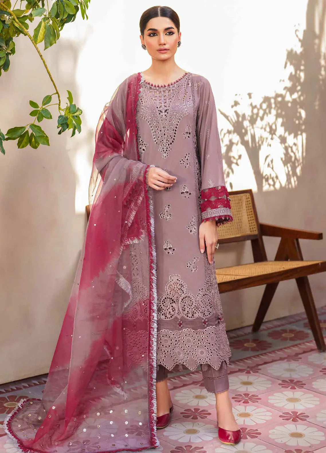 Dhoop Kinaray By Nureh Chikankari Lawn Suits Unstitched 4 Piece NS-139 - Summer Collection