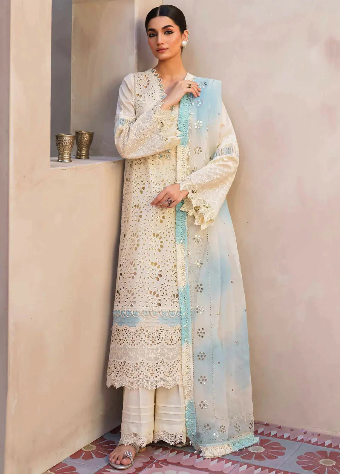 Dhoop Kinaray By Nureh Chikankari Lawn Suits Unstitched 4 Piece NS-140 - Summer Collection