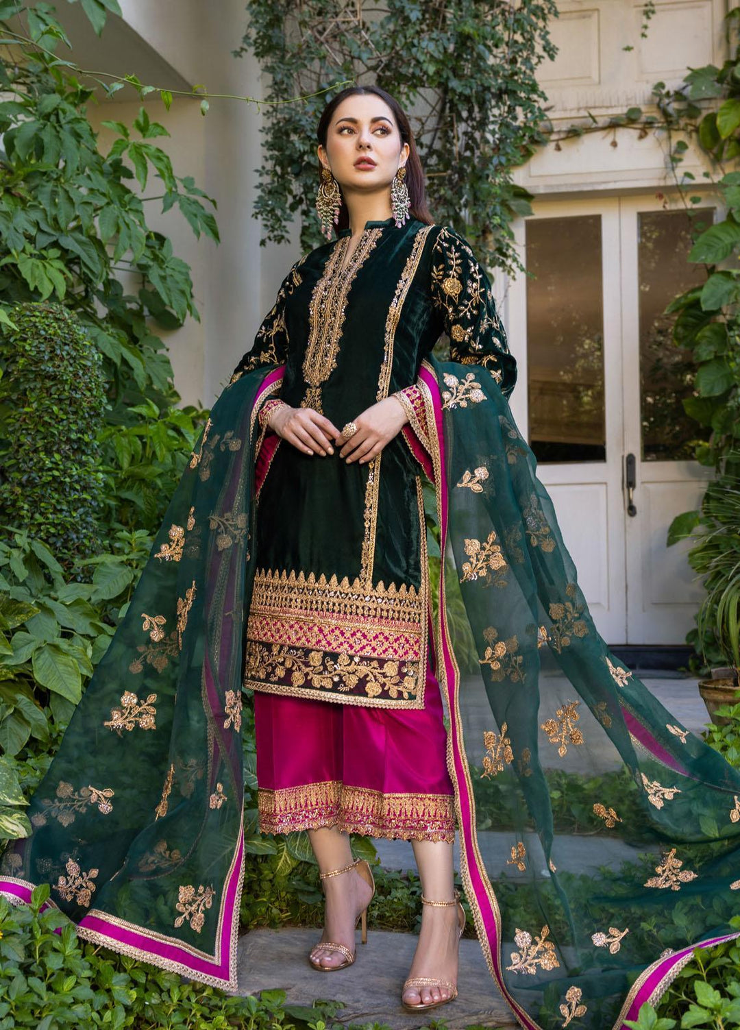 Zainab Chottani Green Formal Collection Velvet Replica